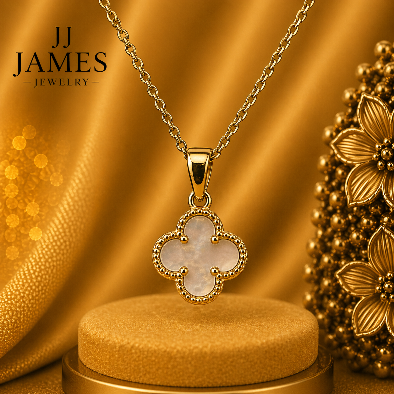 14K Yellow Gold Pink Flower Pendant – Elegant Floral Gold Necklace Charm