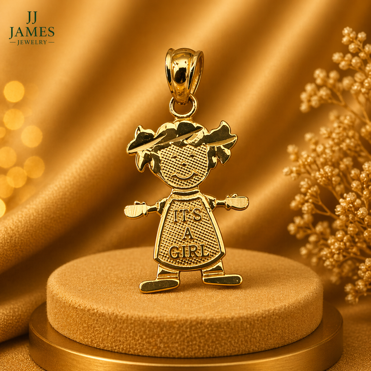14K Yellow Gold Girl Pendant – Elegant Child Charm Gold Necklace