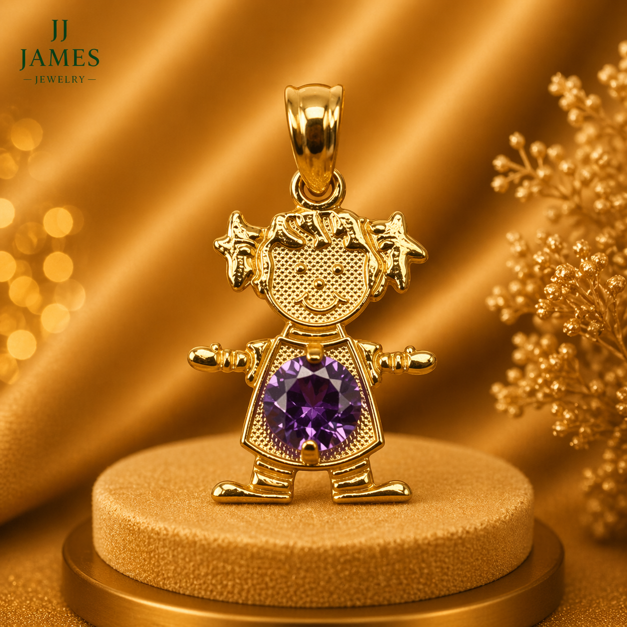 14K Yellow Gold Girl Pendant – Elegant Child Silhouette Gold Necklace Charm