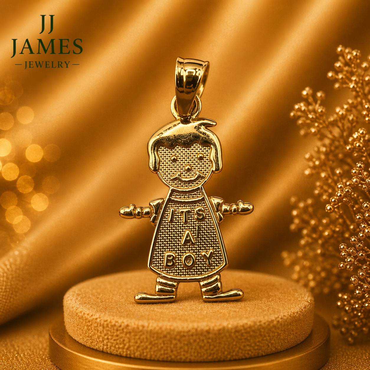 14K Yellow Gold Boy Pendant – Elegant Child Silhouette Gold Necklace Charm