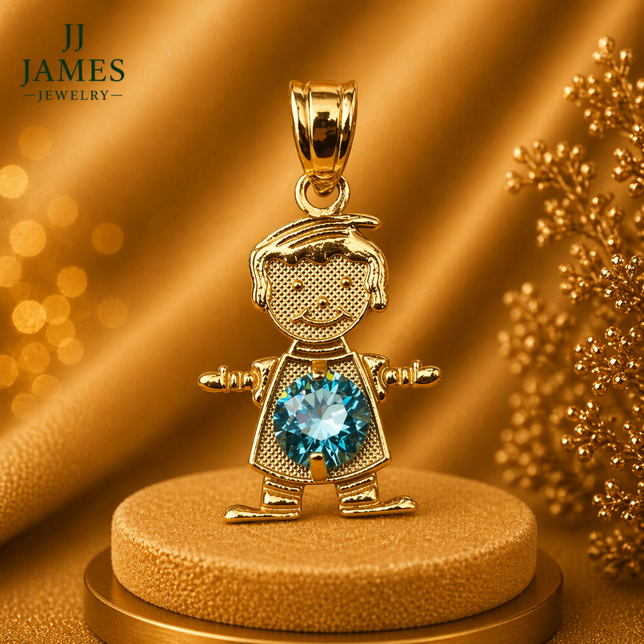 14K Yellow Gold Boy Pendant – Elegant Child Silhouette Gold Necklace Charm