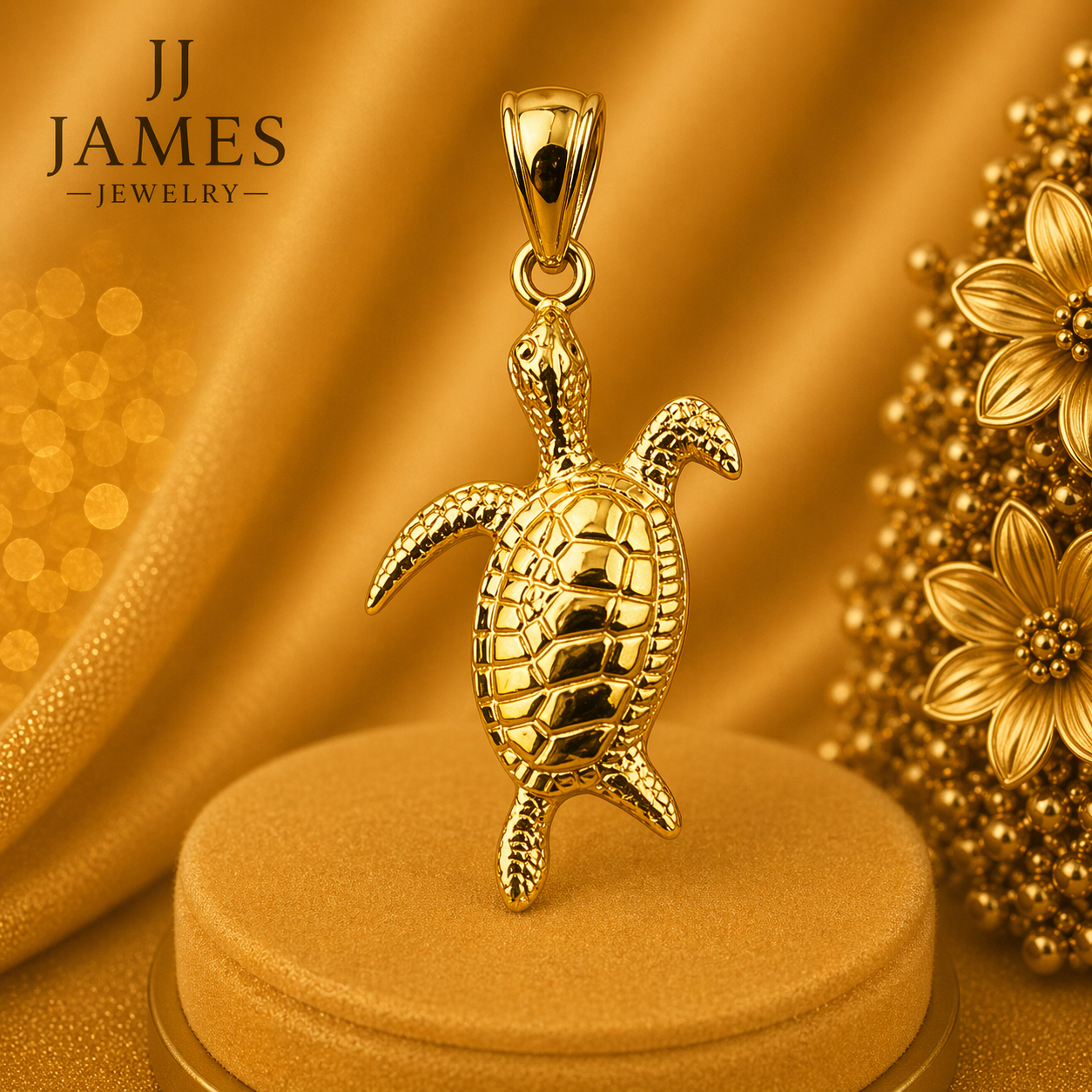 10K Yellow Gold Turtle Pendant – Elegant Sea Turtle Gold Necklace Charm