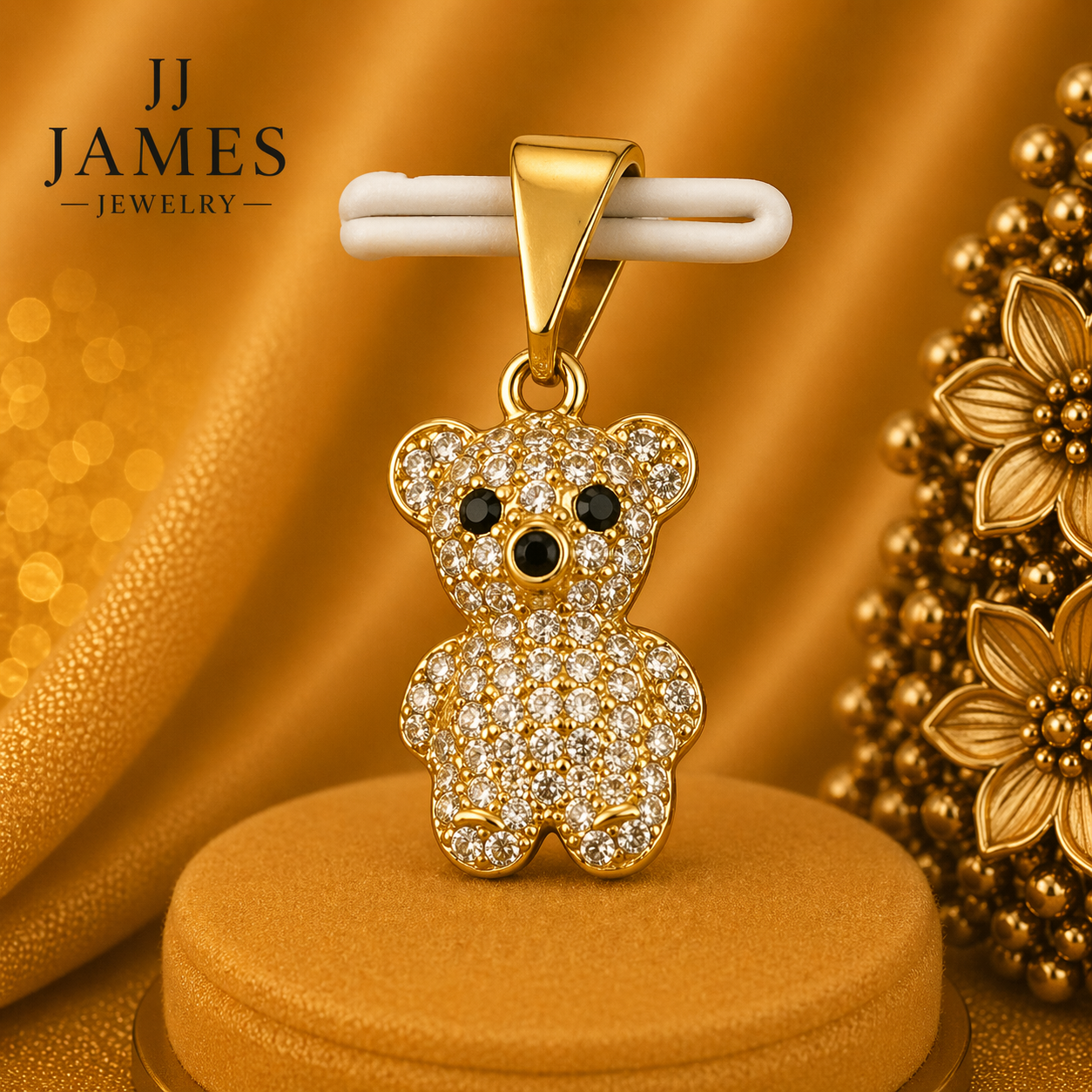 10K Yellow Gold Bear Pendant – Cute Animal Gold Necklace Charm