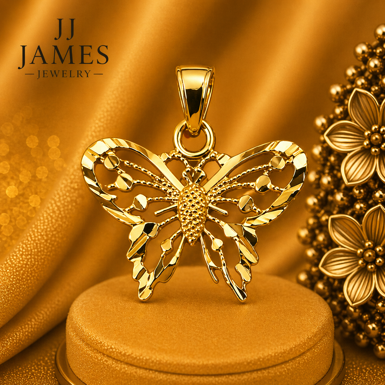 14K Yellow Gold Butterfly Pendant – Elegant Nature-Inspired Gold Necklace Charm