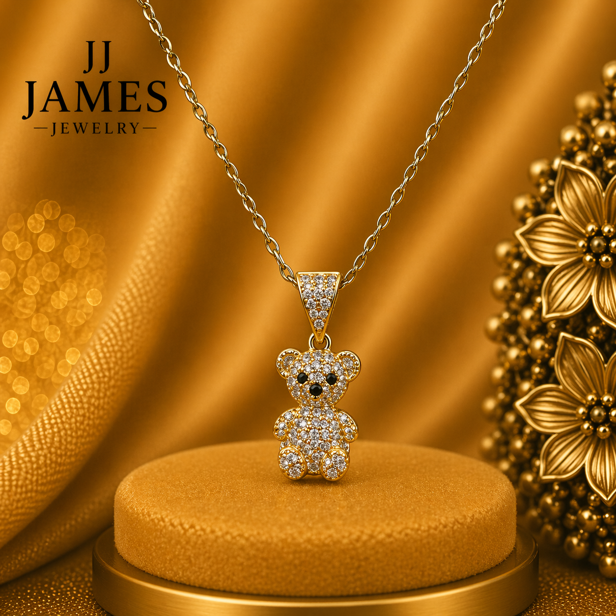 14K Yellow Gold Bear Pendant – Cute Animal Gold Necklace Charm