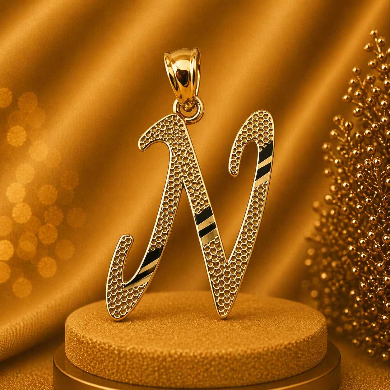 14K Yellow Gold Initial N Pendant – Personalized Letter Gold Necklace Charm