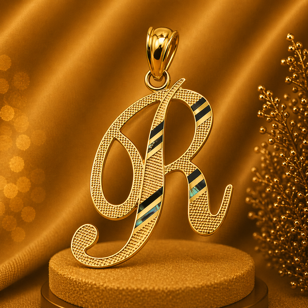 14K Yellow Gold Initial R Pendant – Personalized Letter Gold Necklace Charm