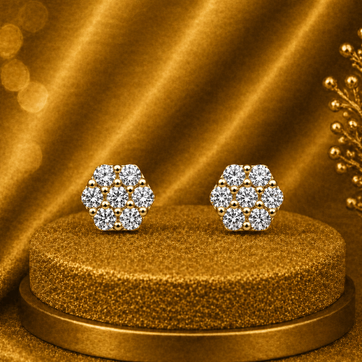 10K Yellow Gold Earrings with Pink Stones – Elegant Stone Stud Earrings