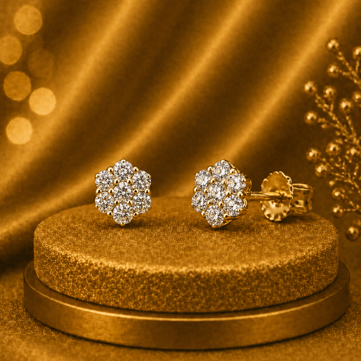 10K Yellow Gold Earrings with White Stones – Elegant Sparkling Stud Earrings