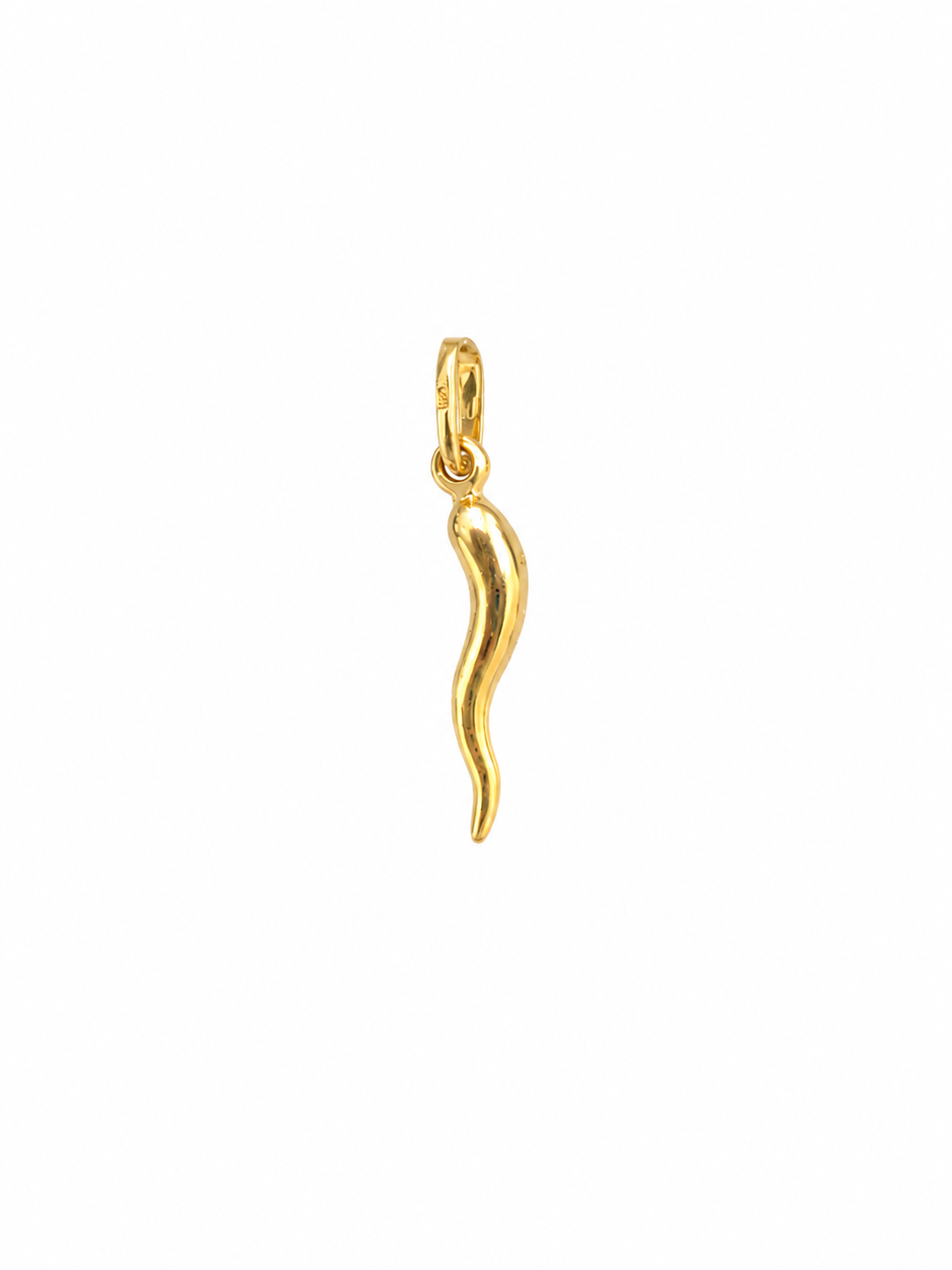 10K Yellow Gold Italian Horn Pendant – Polished Lucky Charm (Cornicello)