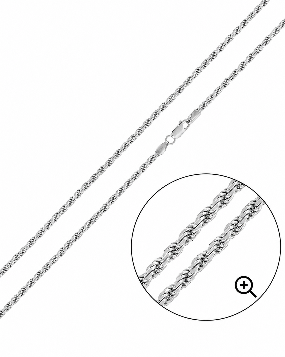 925 Sterling Silver Rope Chain 1.1mm – 22 Inch