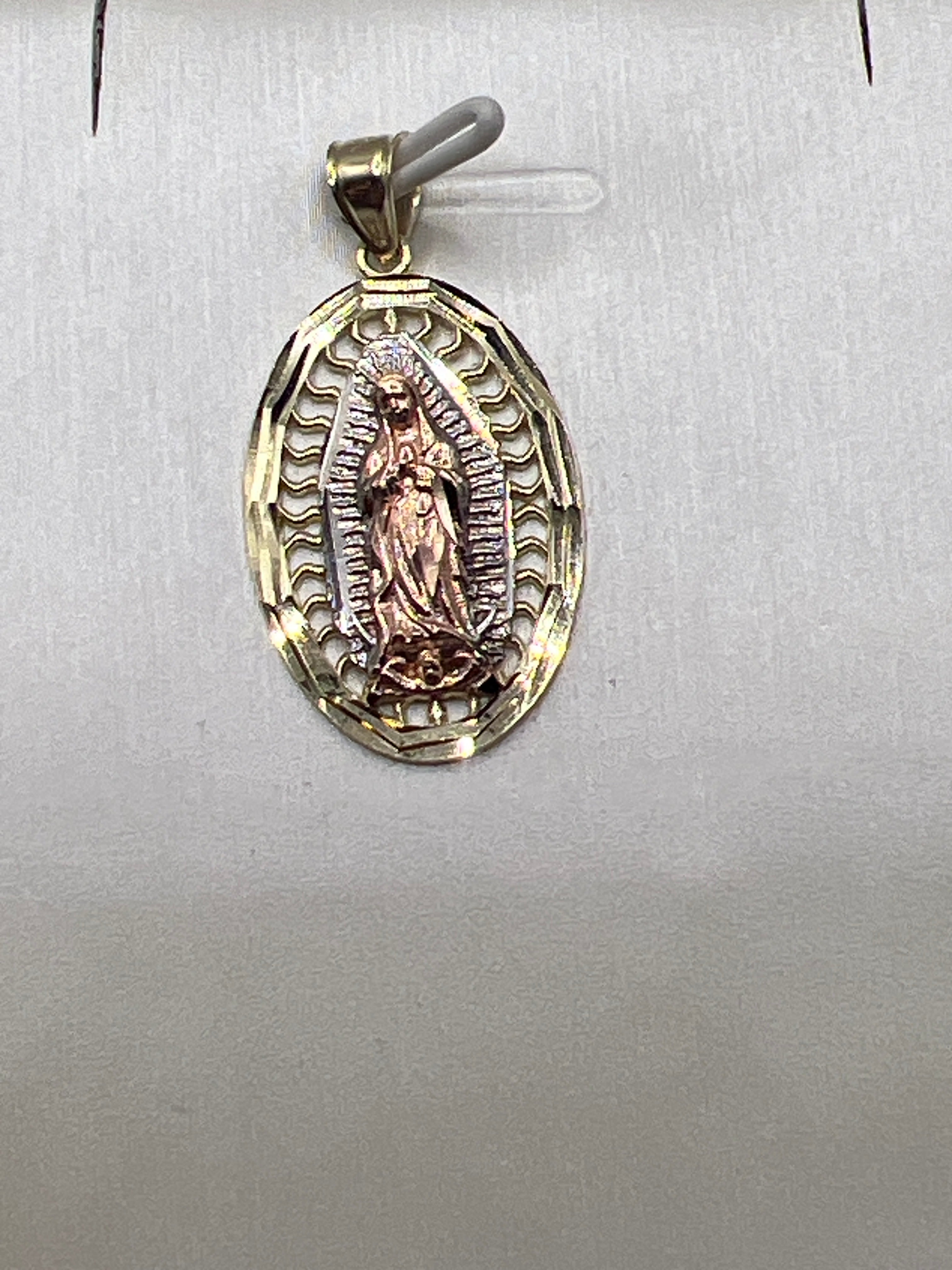 10K Yellow Gold Guadalupe Pendant – Religious Virgin Mary Gold Necklace Charm