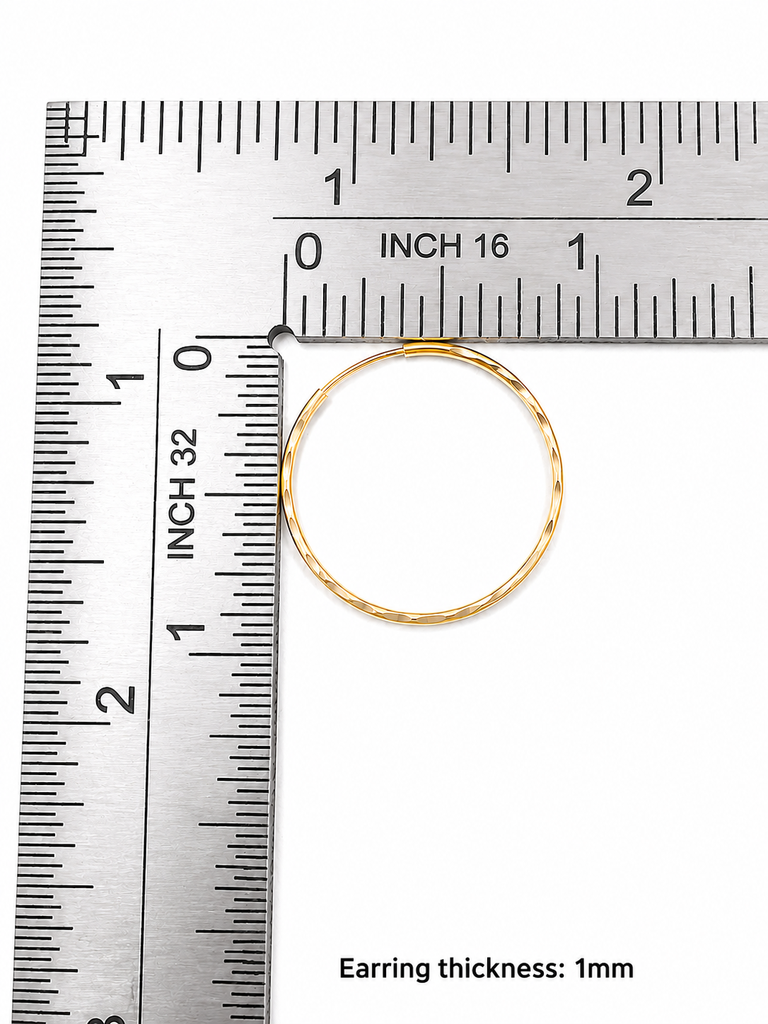10K Yellow Gold Hoop Earrings – Diamond-Cut Finish – 1mm Thickness