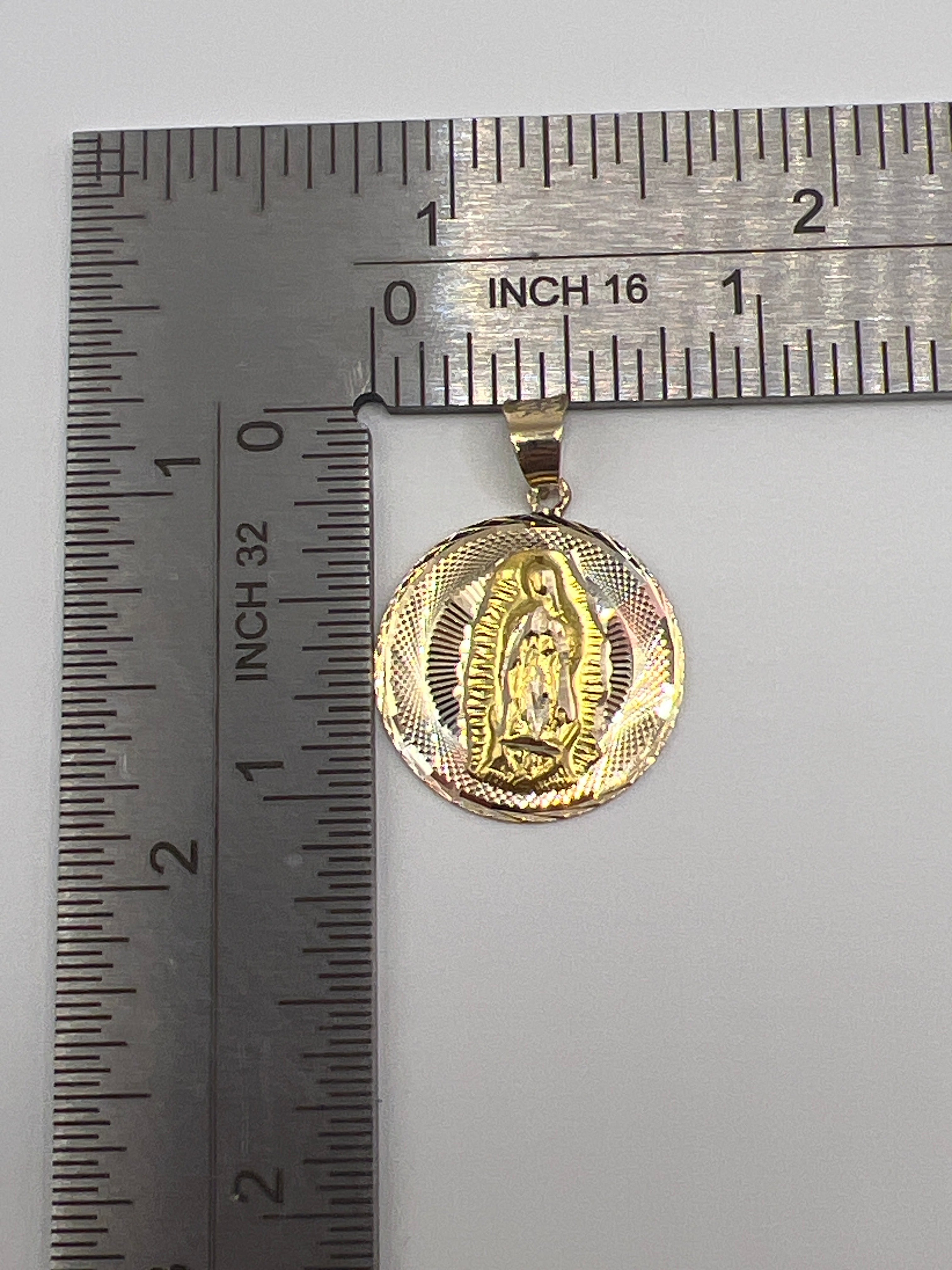 10K Yellow Gold Guadalupe Pendant – Religious Virgin Mary Gold Necklace Charm