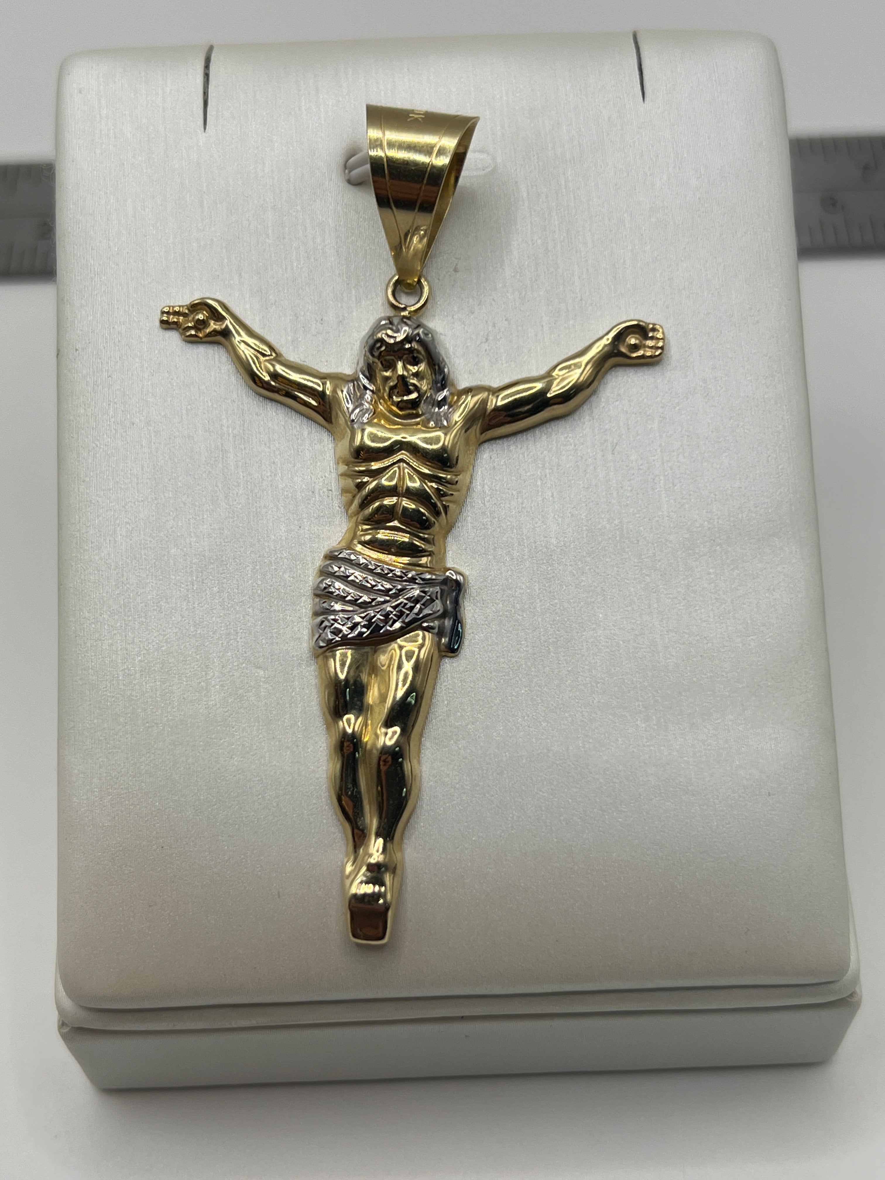 10K Yellow Gold Jesus Pendant – Religious Cross Faith Charm Necklace