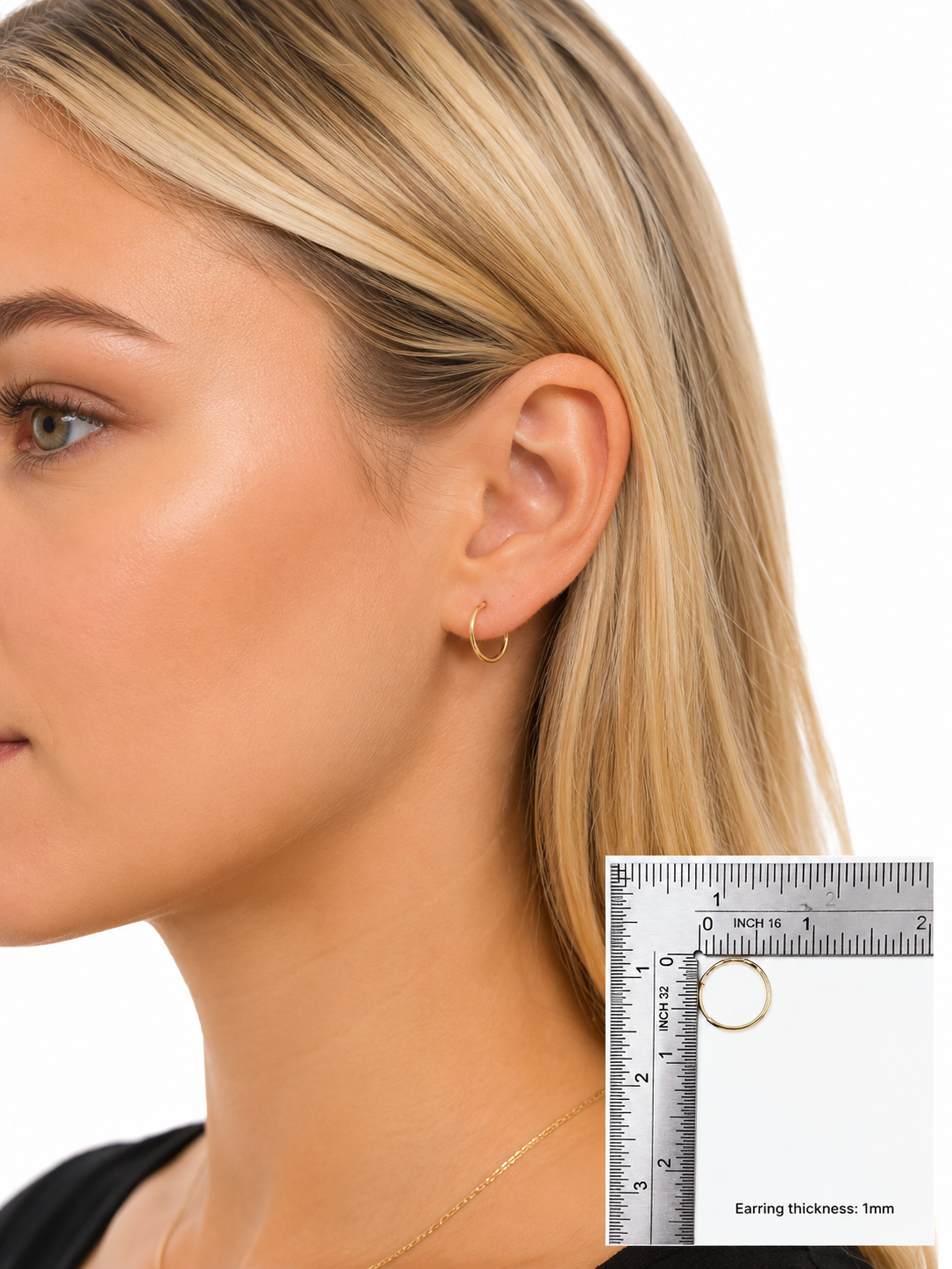 10K Yellow Gold Hoop Earrings – 1mm Thickness