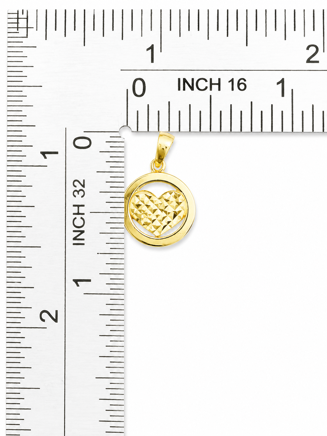 10K Yellow Gold Heart Pendant – Diamond-Cut Circle Design – Polished Finish