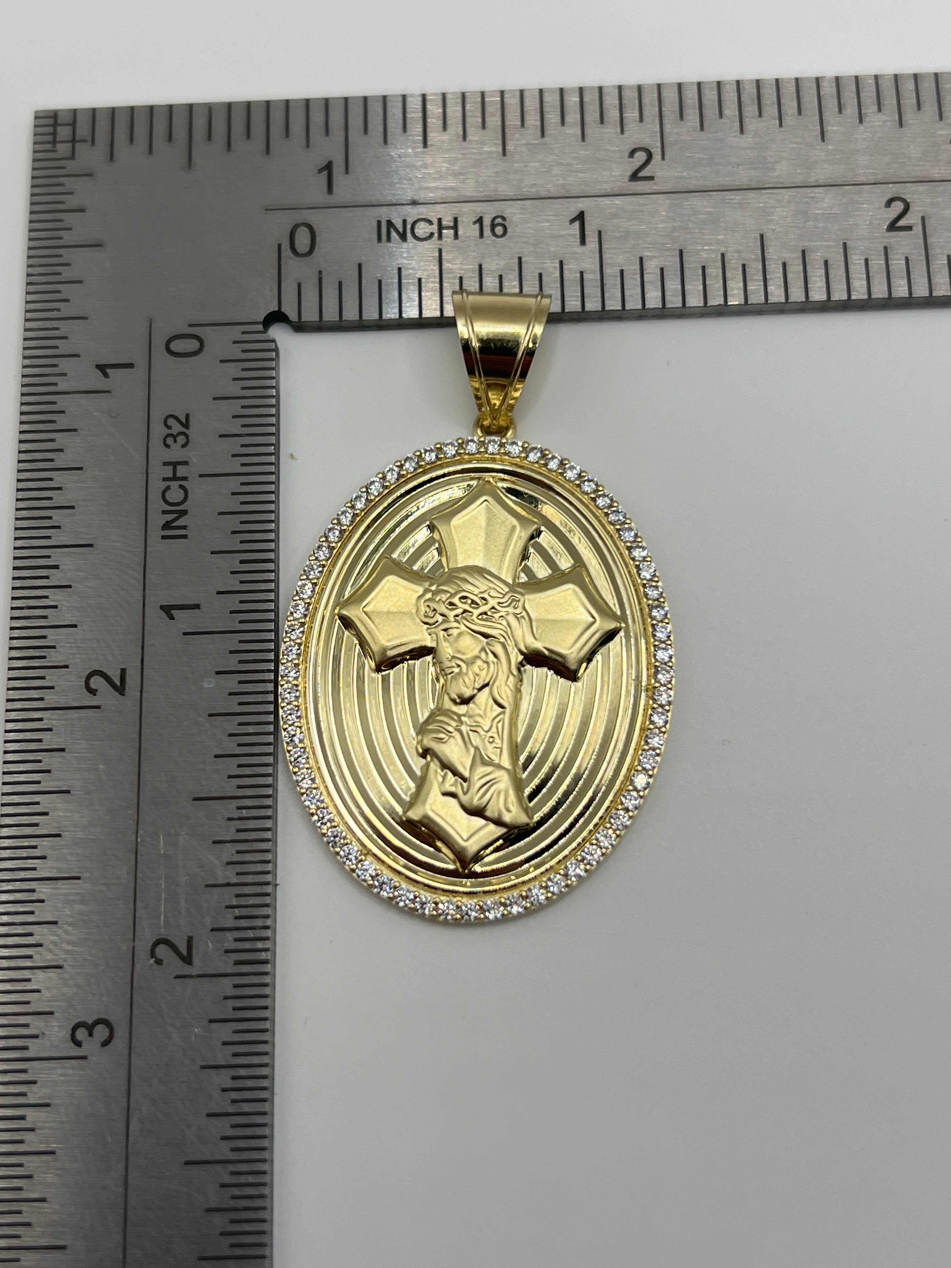 10K Yellow Gold Jesus Face & Cross Pendant – Classic Religious Necklace Charm