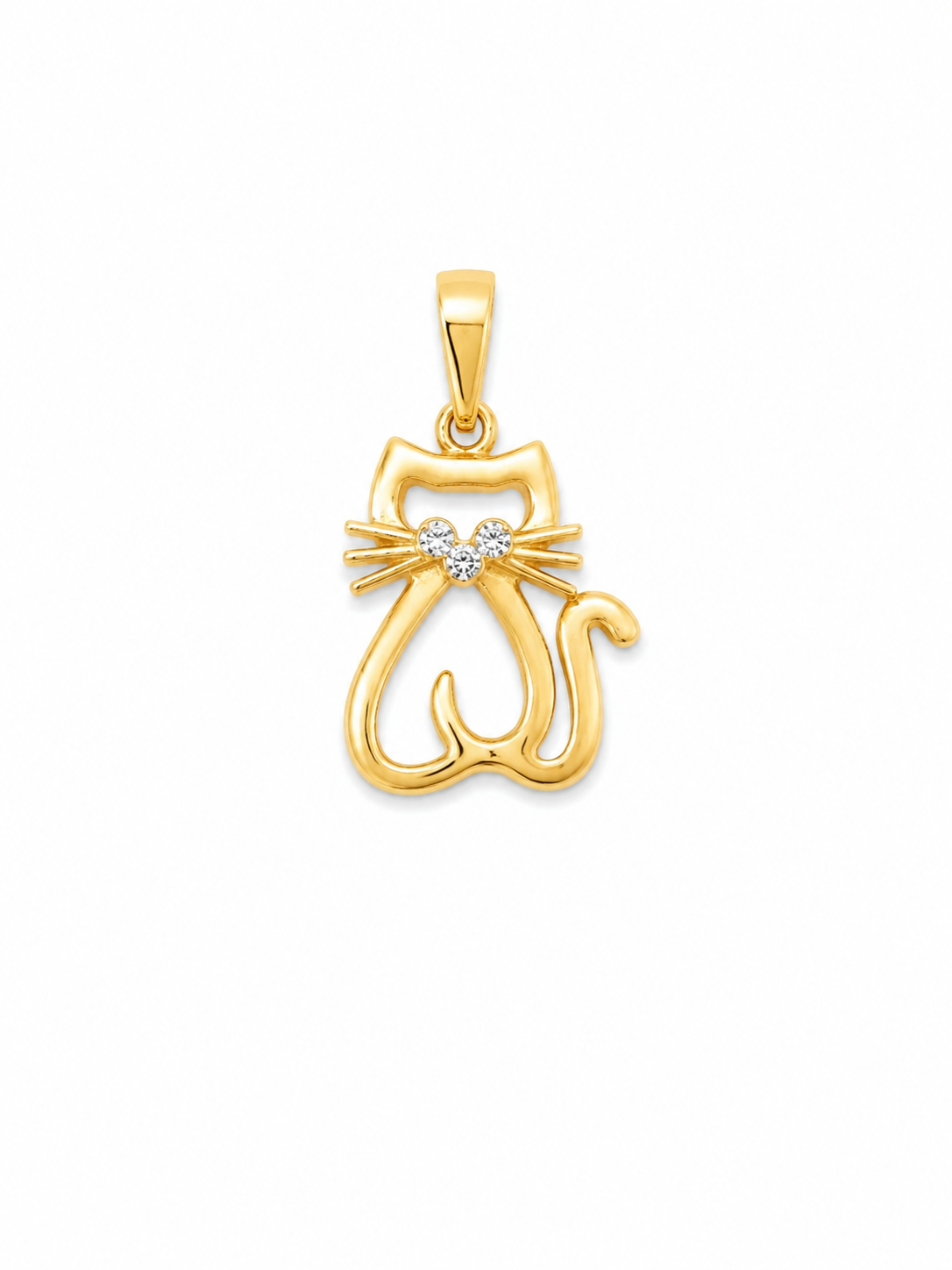 10K Yellow Gold Cat Pendant with Cubic Zirconia – Polished Finish