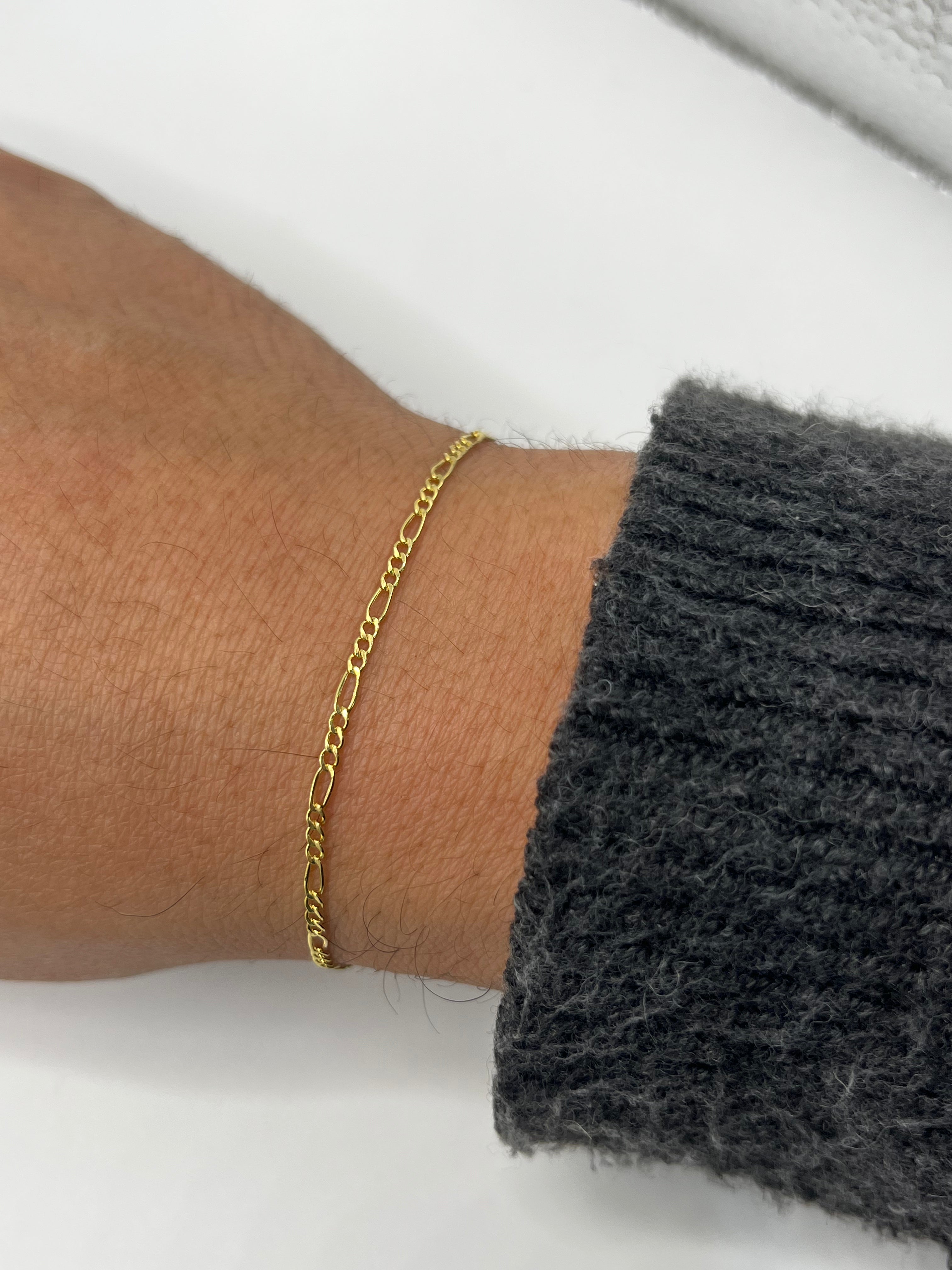 10K Yellow Gold Figaro Bracelet “7” – 2mm Classic Link Gold Bracelet