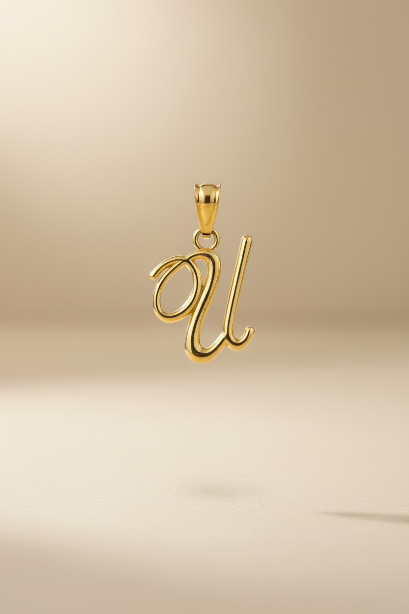 10K Yellow Gold Initial “U” Pendant – Personalized Letter Necklace Charm