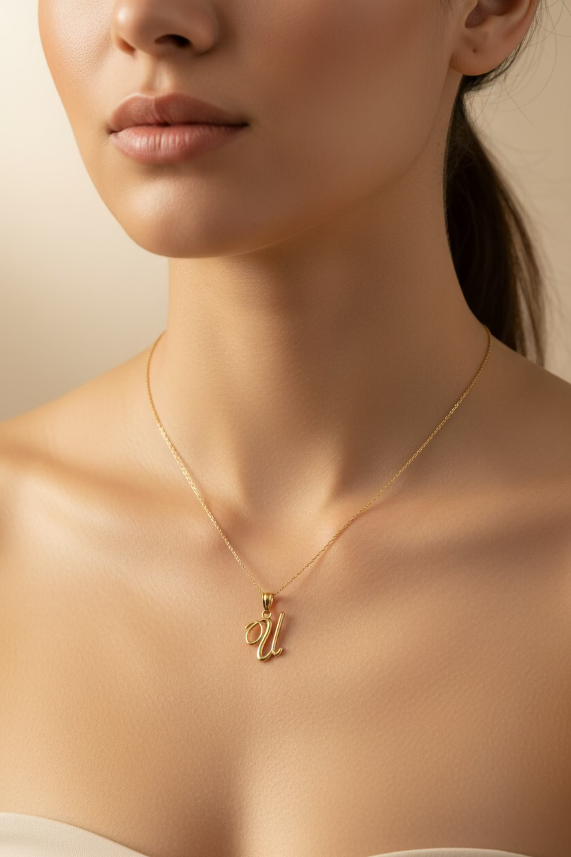 10K Yellow Gold Initial “U” Pendant – Personalized Letter Necklace Charm