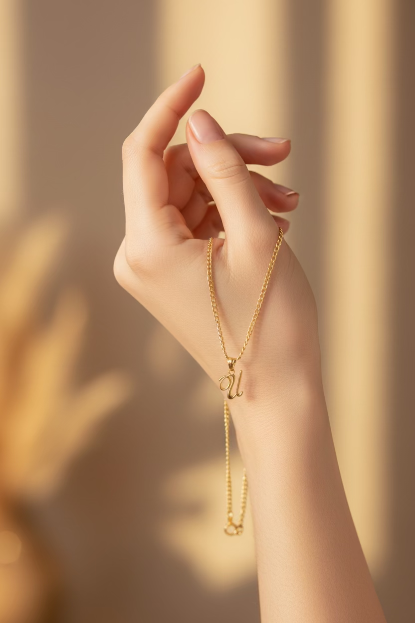 10K Yellow Gold Initial “U” Pendant – Personalized Letter Necklace Charm