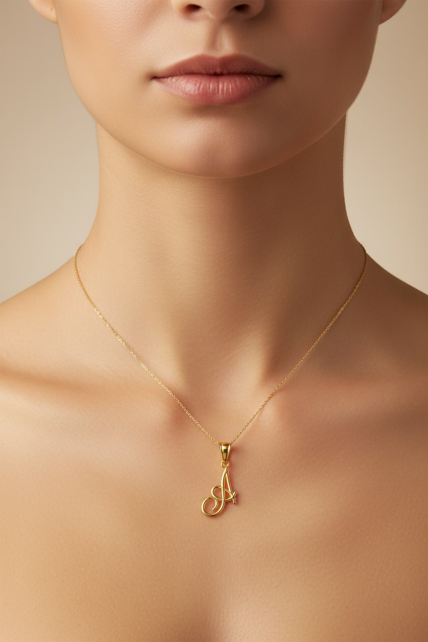 10K Yellow Gold Initial “A” Pendant – Personalized Letter Necklace Charm
