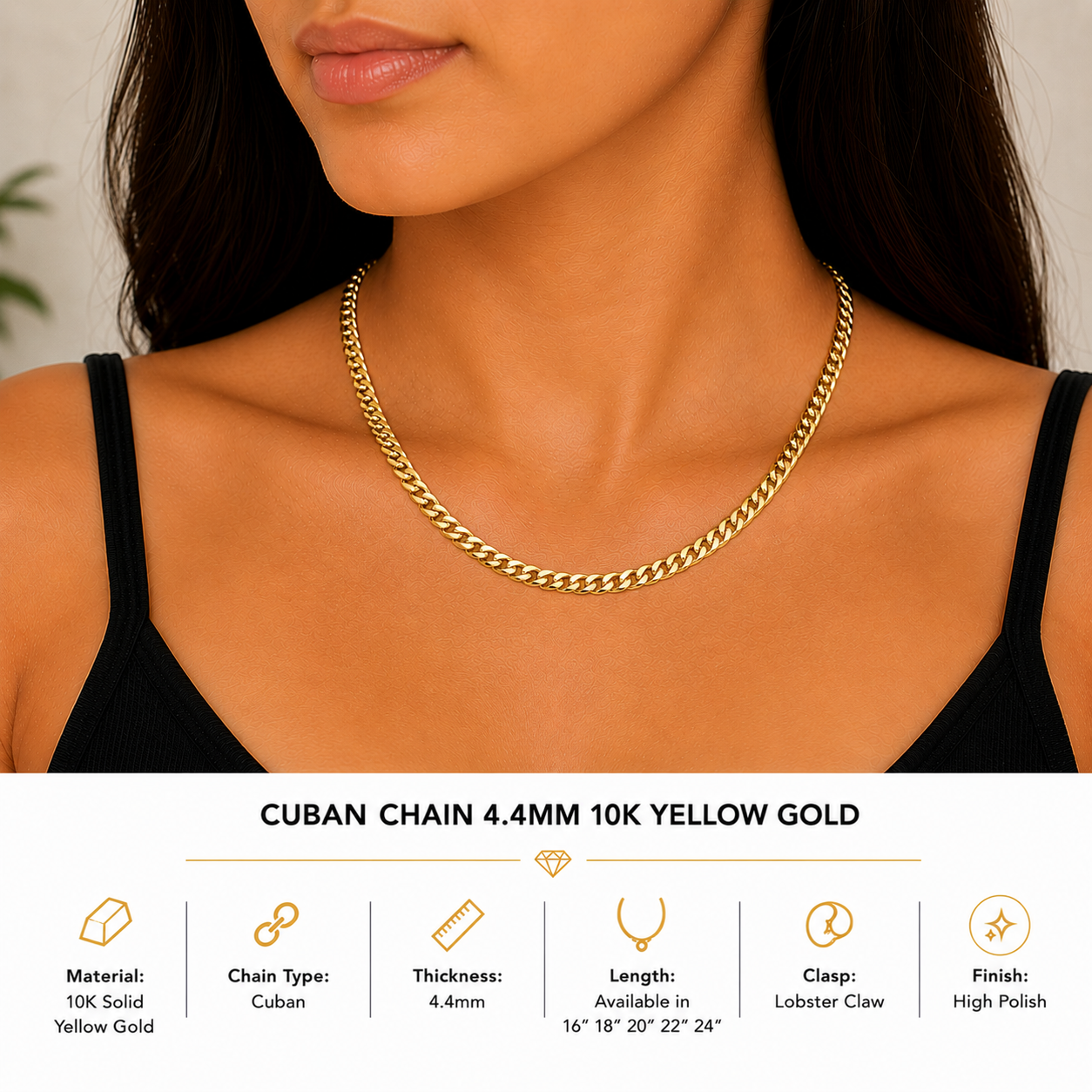 10K Yellow Gold Cuban Chain 18" – 4.4mm Bold Link Necklace