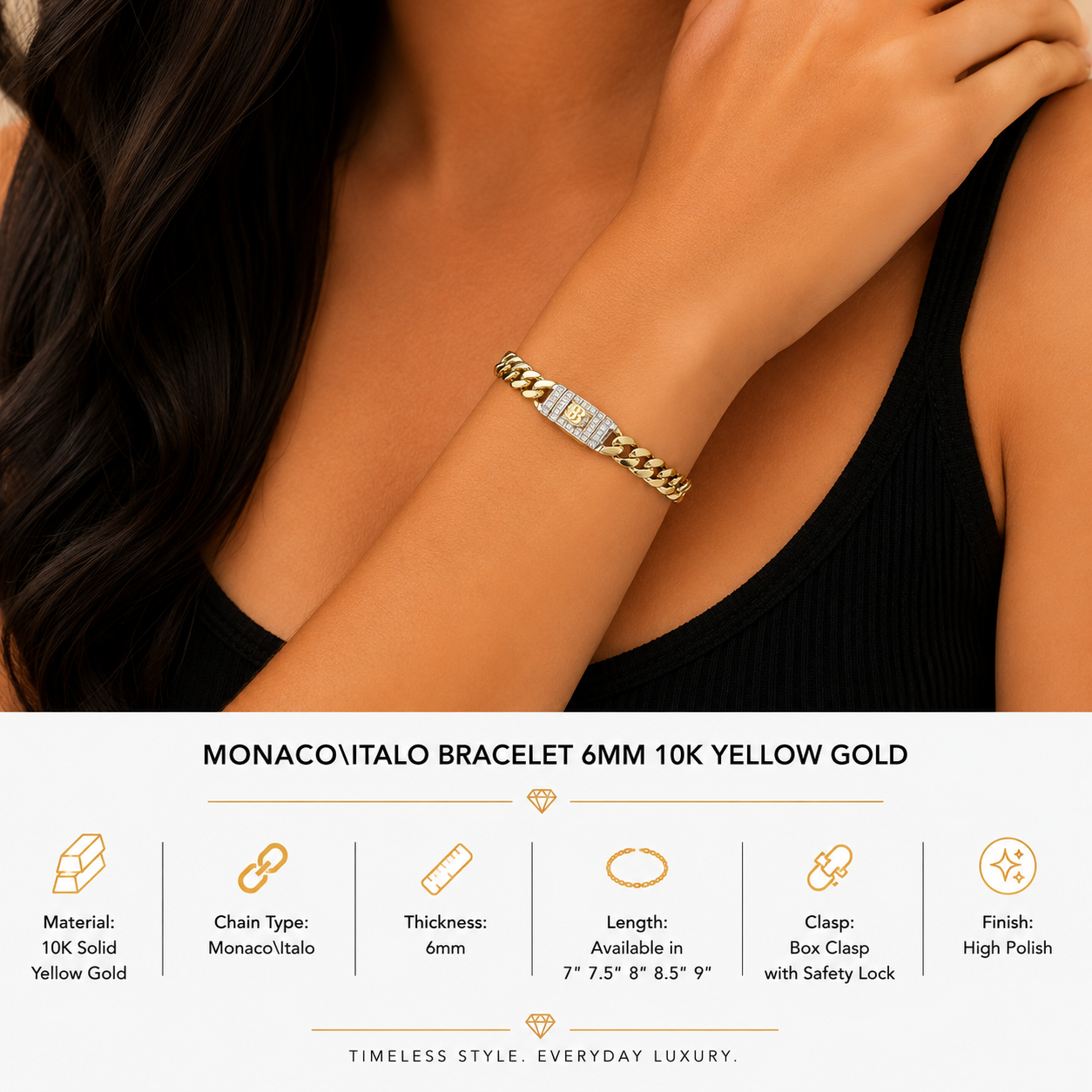 10K Yellow Gold Monaco/Italo bracelet 7” – 6mm Classic Twisted bracelet Jewelry
