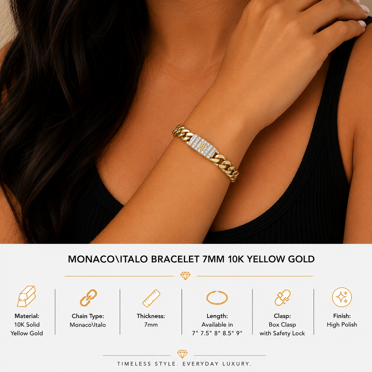 10K Yellow Gold Monaco/Italo bracelet 7.5” – 7mm Classic Twisted bracelet Jewelry