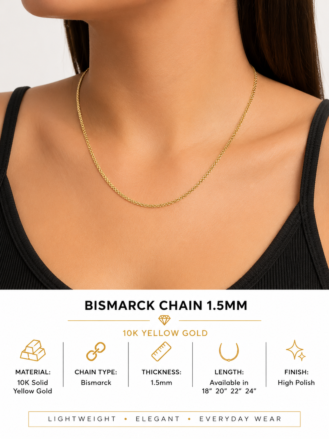 10K Yellow Gold Bismarck Chain – 1.5mm – 20”