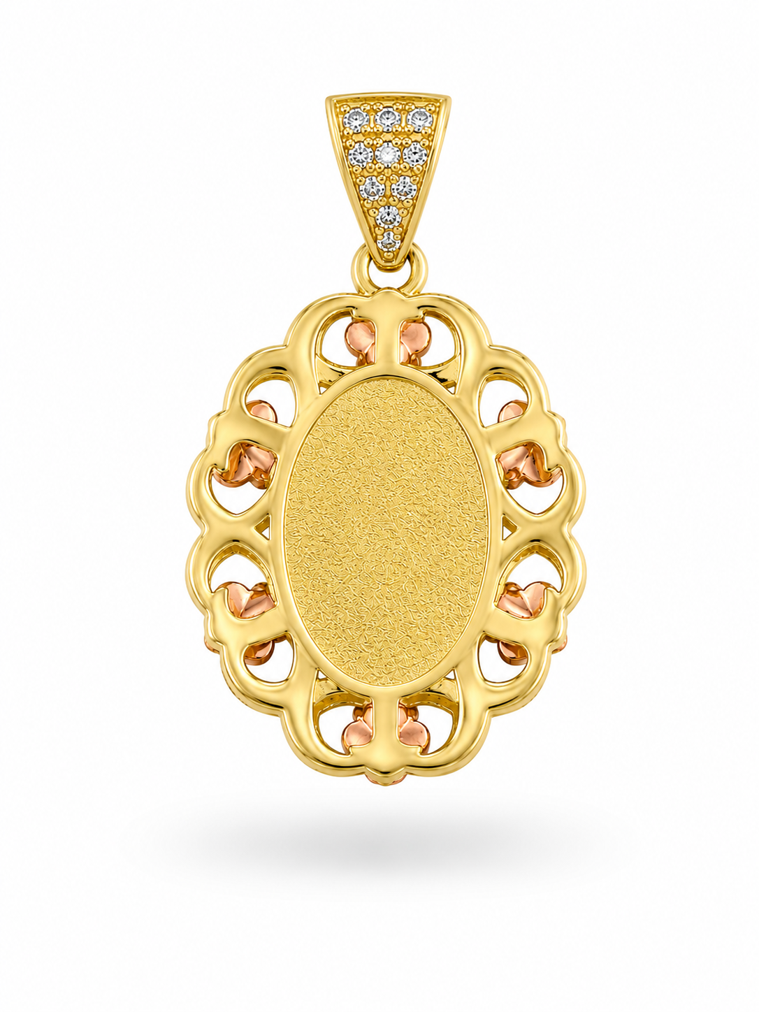 10K Yellow Gold Virgin Mary Pendant with Rose Gold Roses