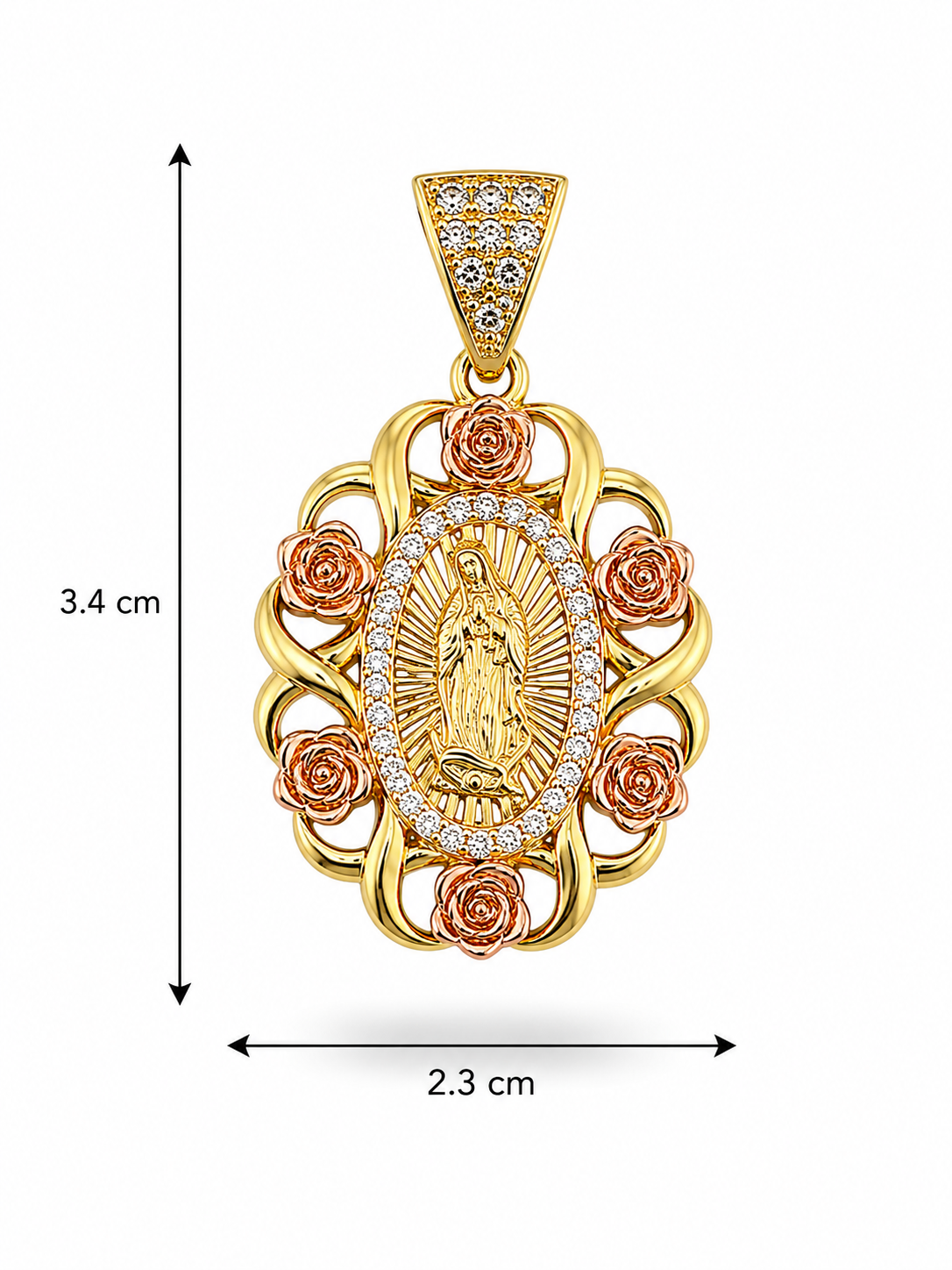 10K Yellow Gold Virgin Mary Pendant with Rose Gold Roses