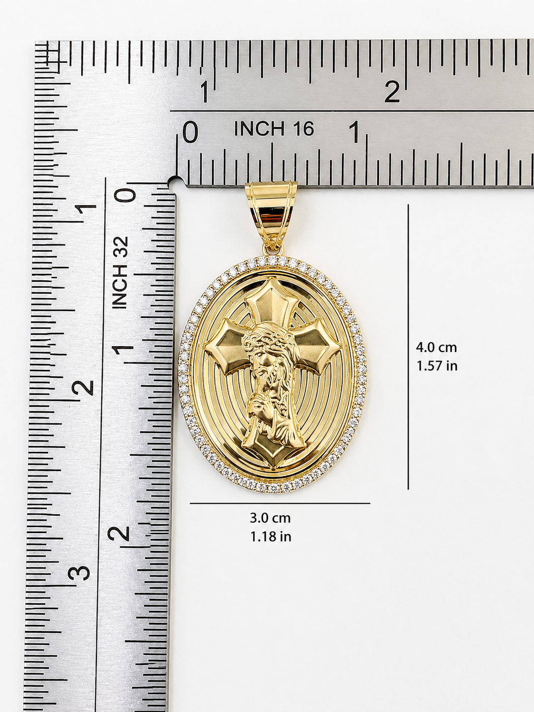 10K Yellow Gold Jesus Face & Cross Pendant – Classic Religious Necklace Charm
