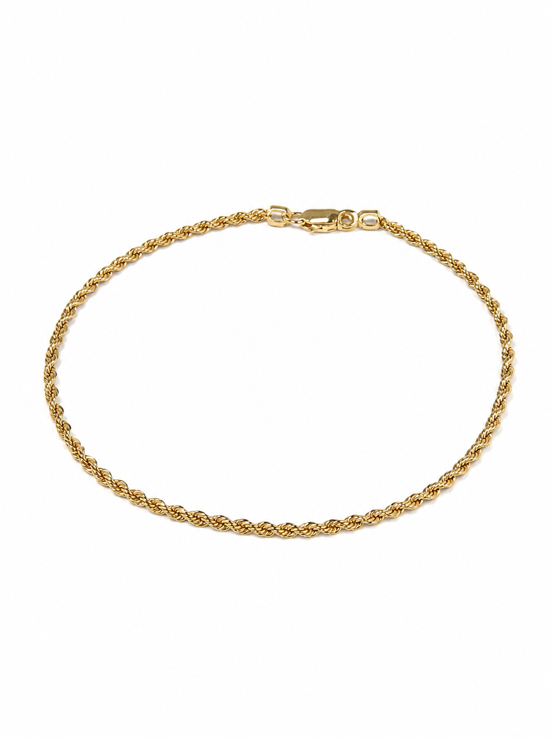 10K Yellow Gold Rope Bracelet – 1.5mm, Size 7”