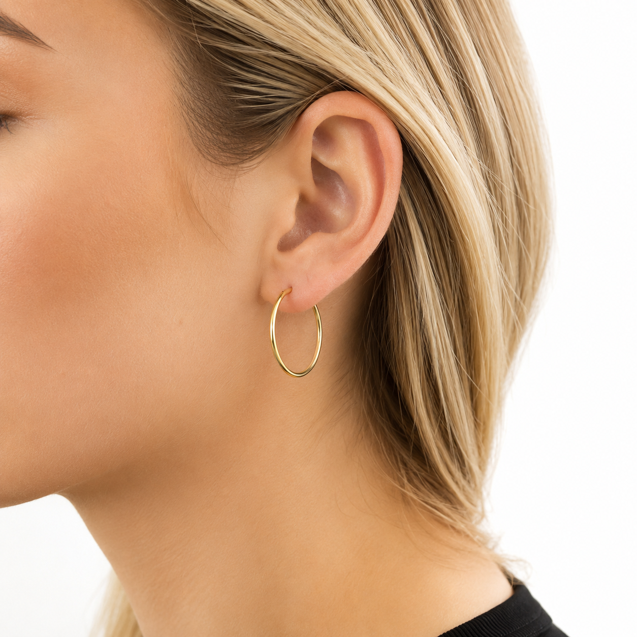 10K Yellow Gold Hoop Earrings 1mm Classic Round Hoops