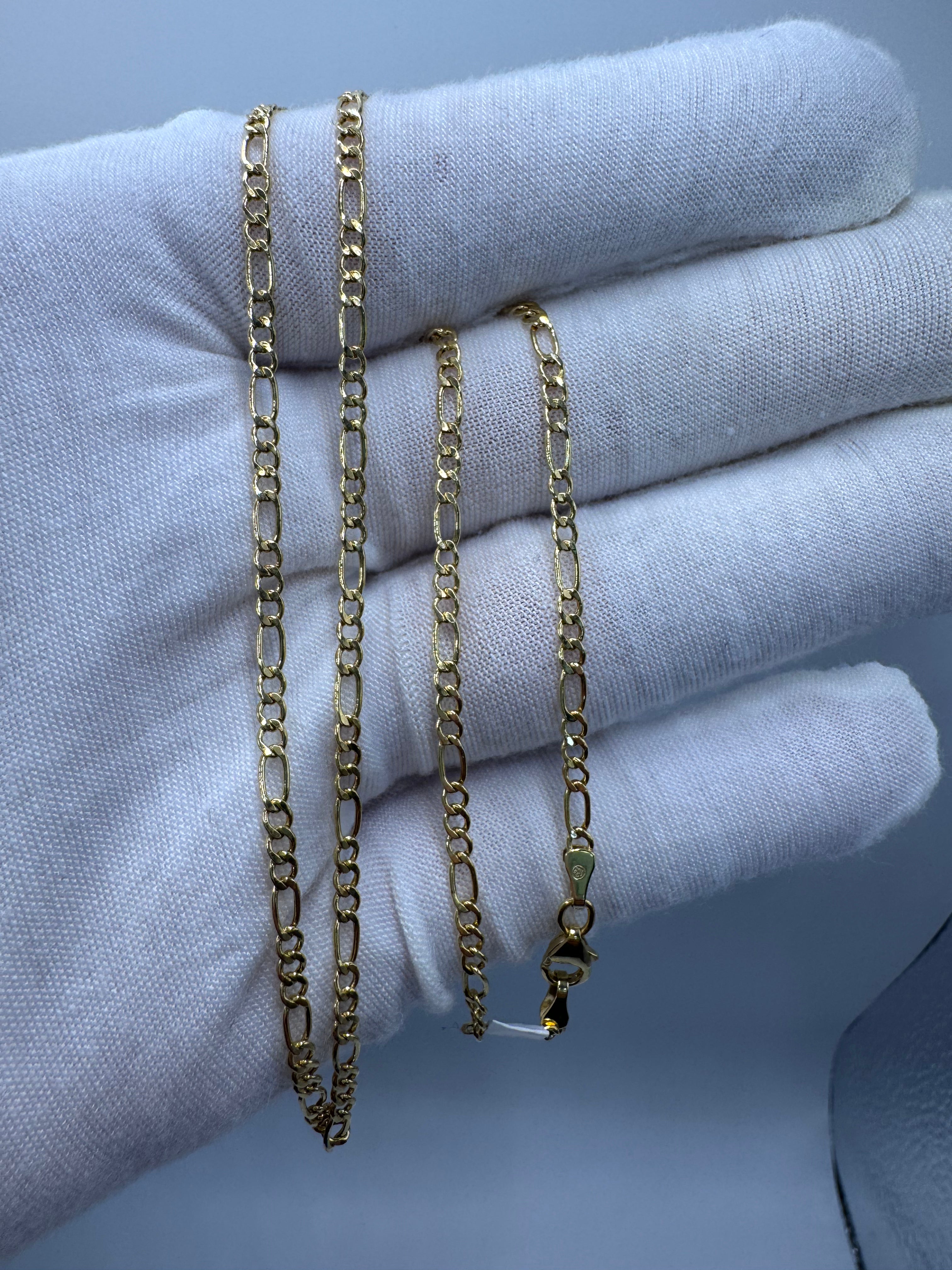 10K Yellow Gold Figaro Chain 18” – 2.5mm Classic Link Necklace Jewelry