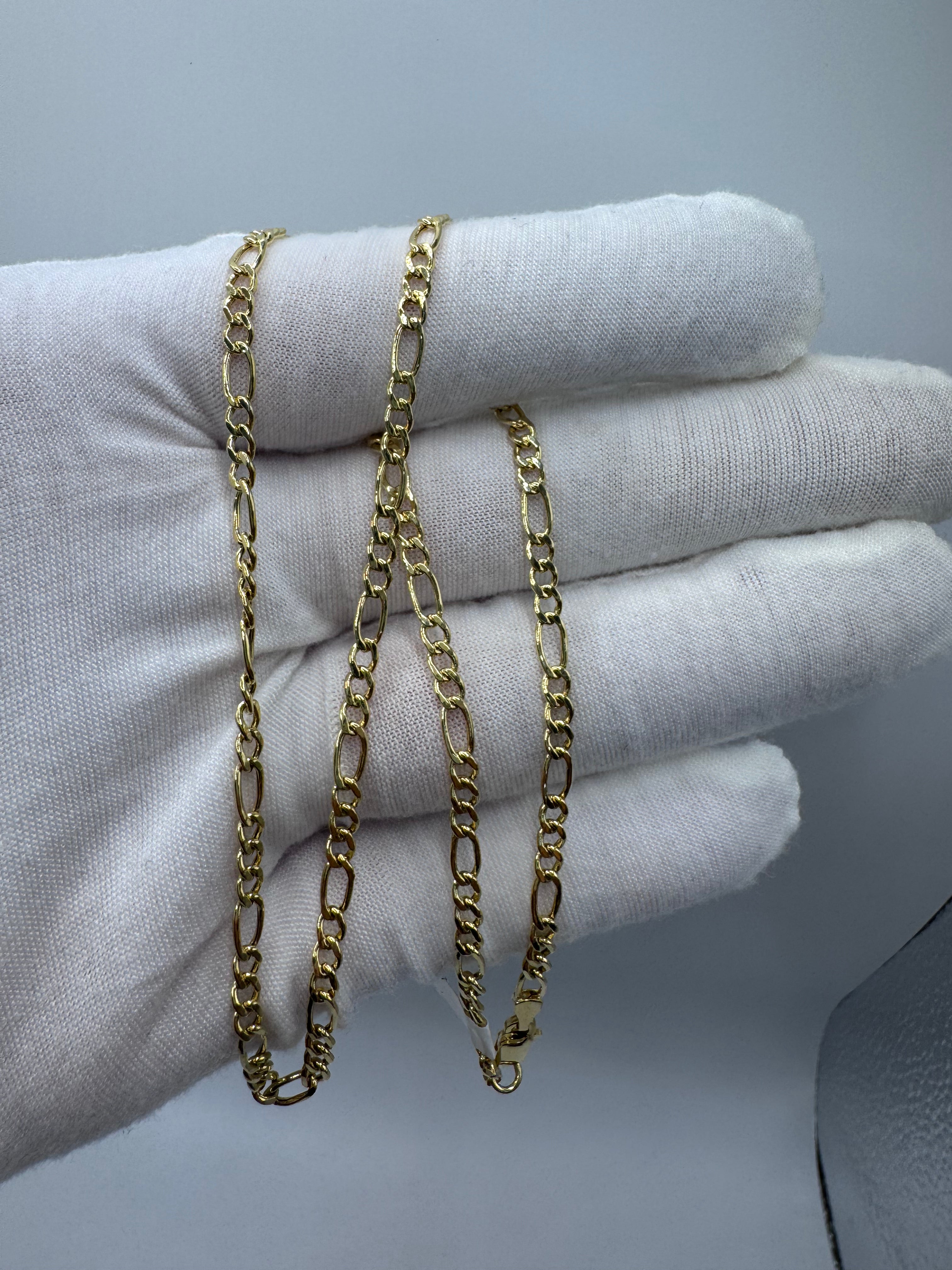 10K Yellow Gold Figaro Chain 18” – 3.5mm Classic Link Necklace Jewelry