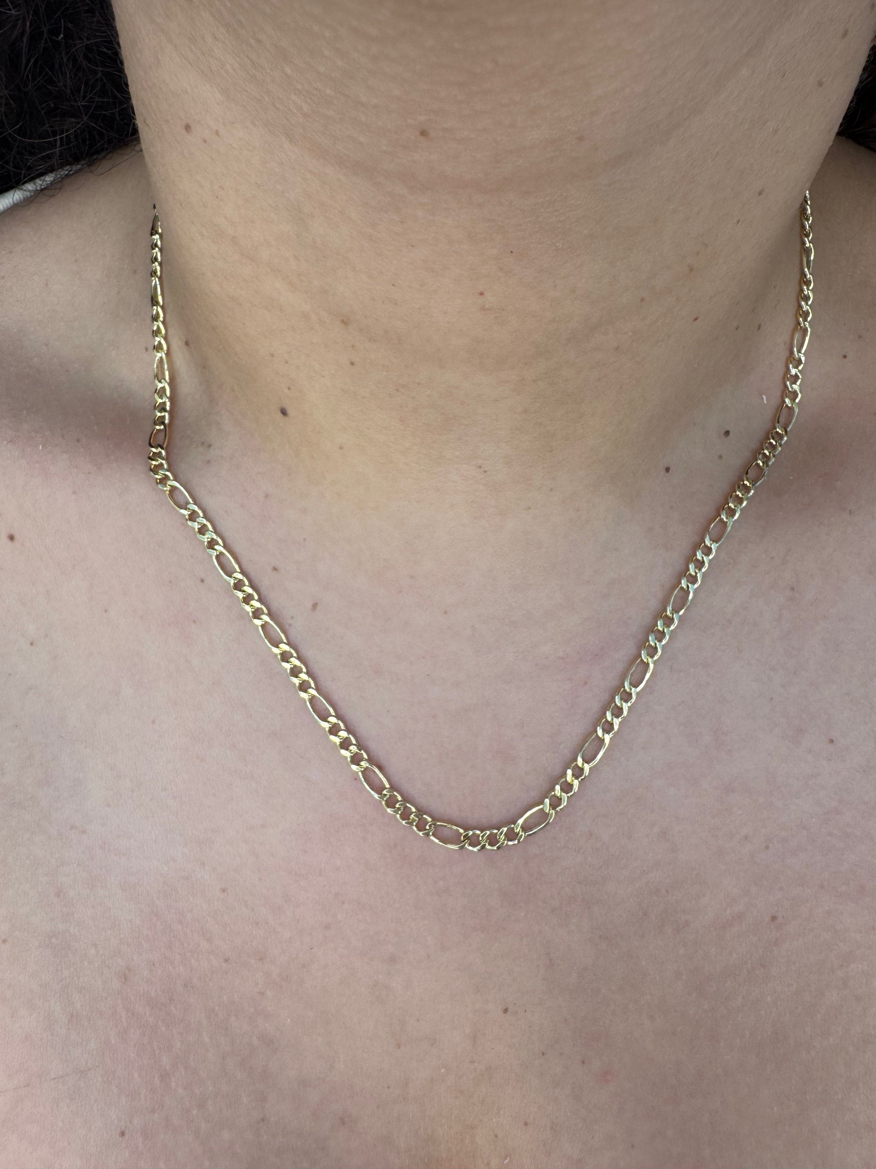 10K Yellow Gold Figaro Chain 18” – 3.5mm Classic Link Necklace Jewelry