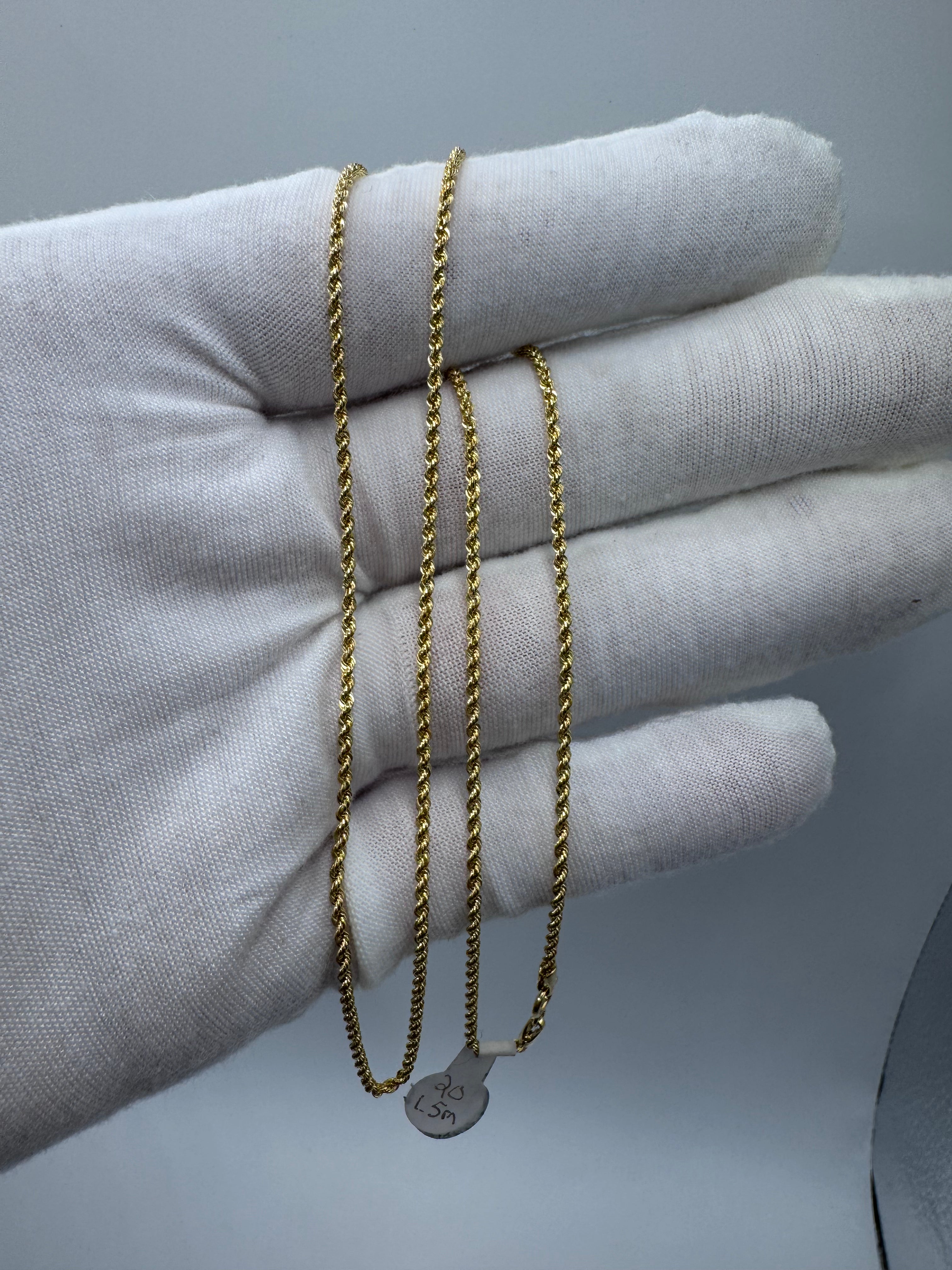 10K Yellow Gold Rope Chain 20” – 1.5mm Classic Twisted Necklace Jewelry
