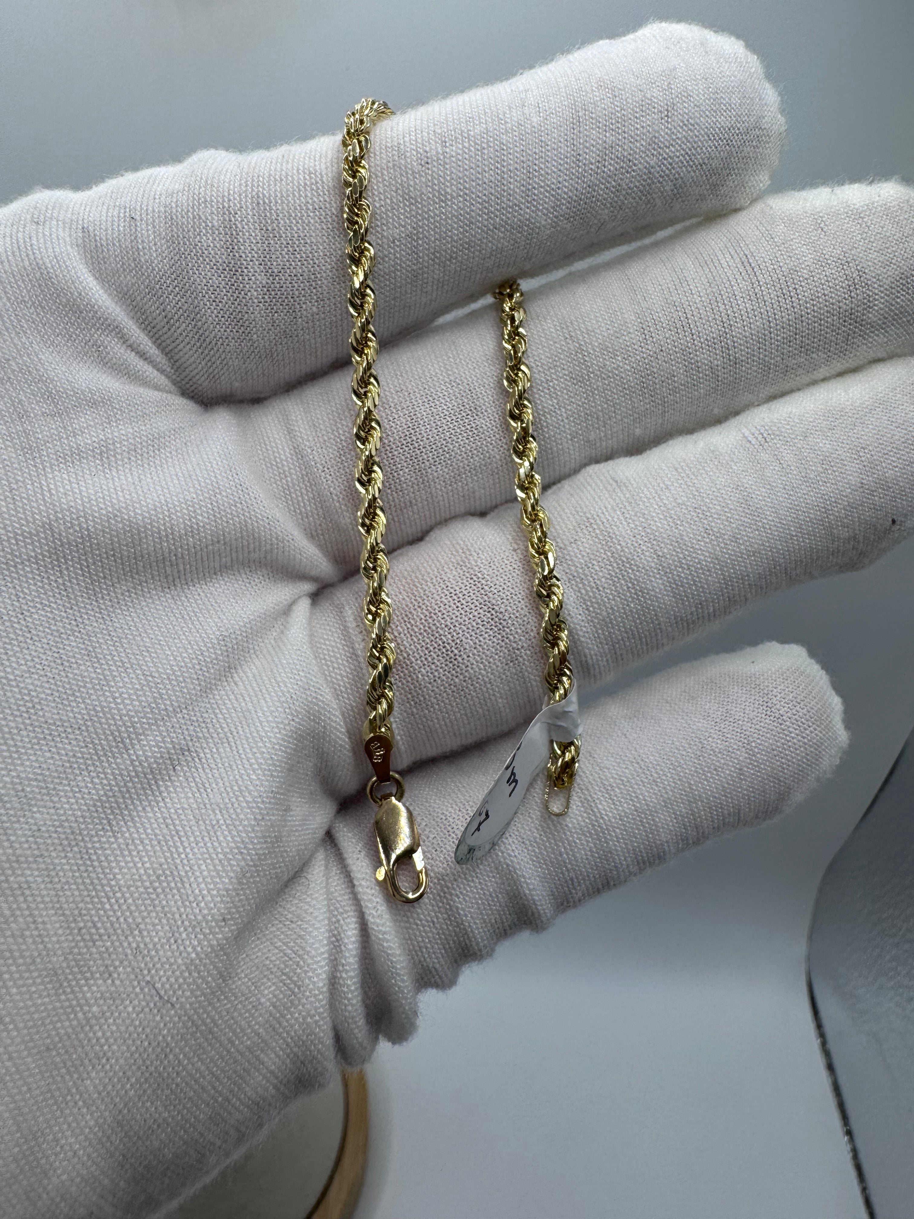 10K Yellow Gold Rope Bracelet 7” – 3mm Classic Twisted Gold Bracelet