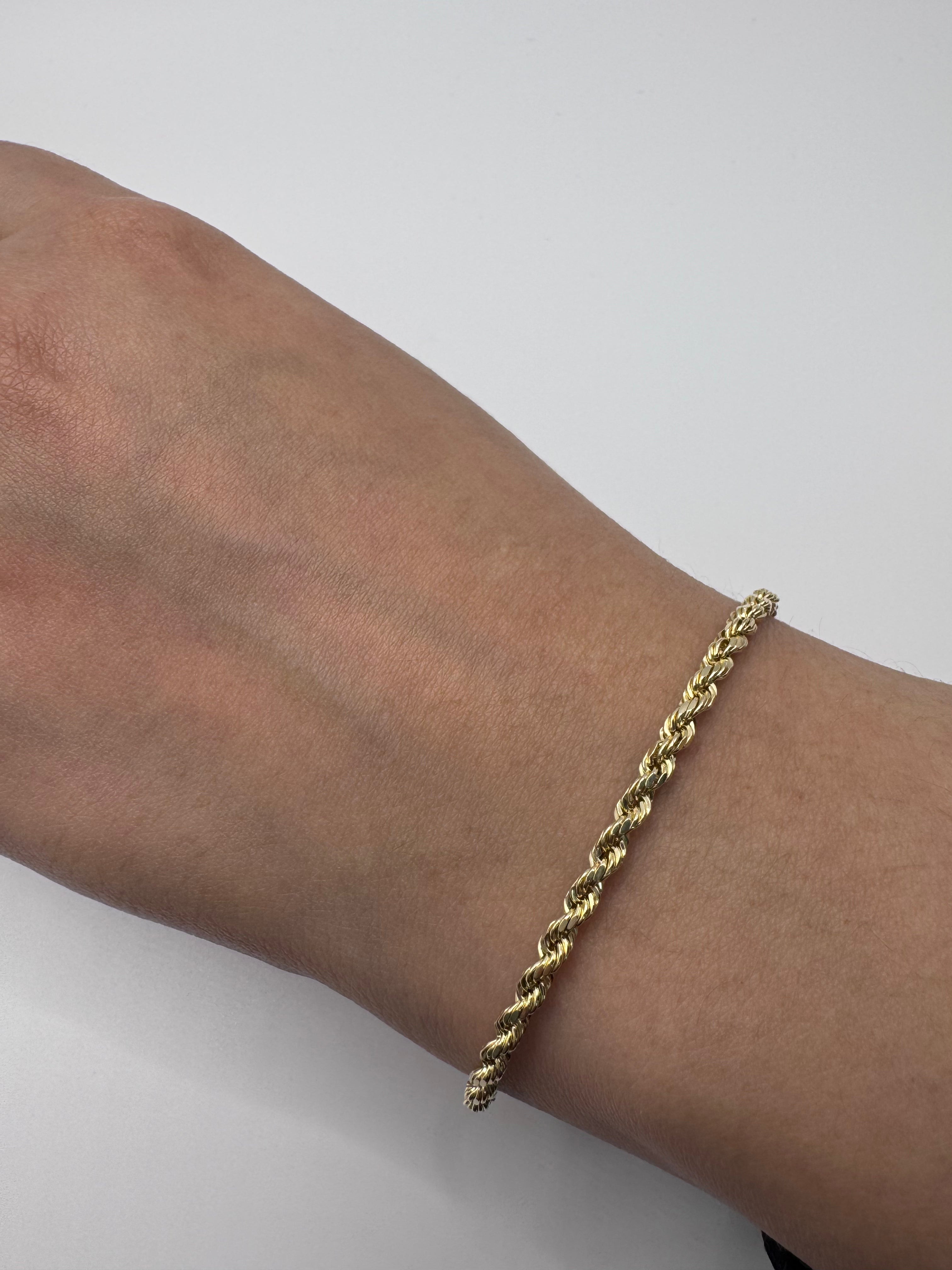 10K Yellow Gold Rope Bracelet 7” – 3mm Classic Twisted Gold Bracelet