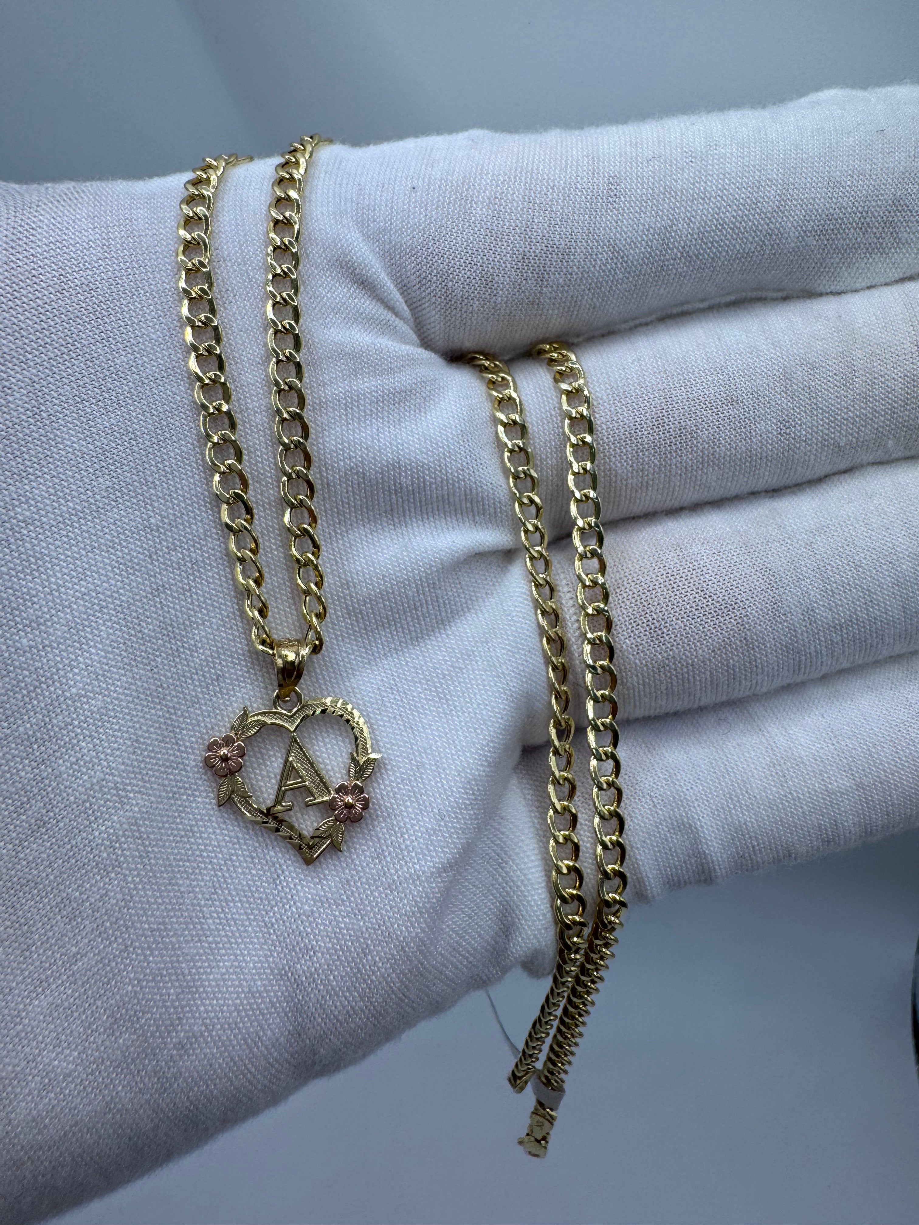 14K Yellow Gold Heart Initial A Pendant – Personalized Letter Gold Necklace Charm