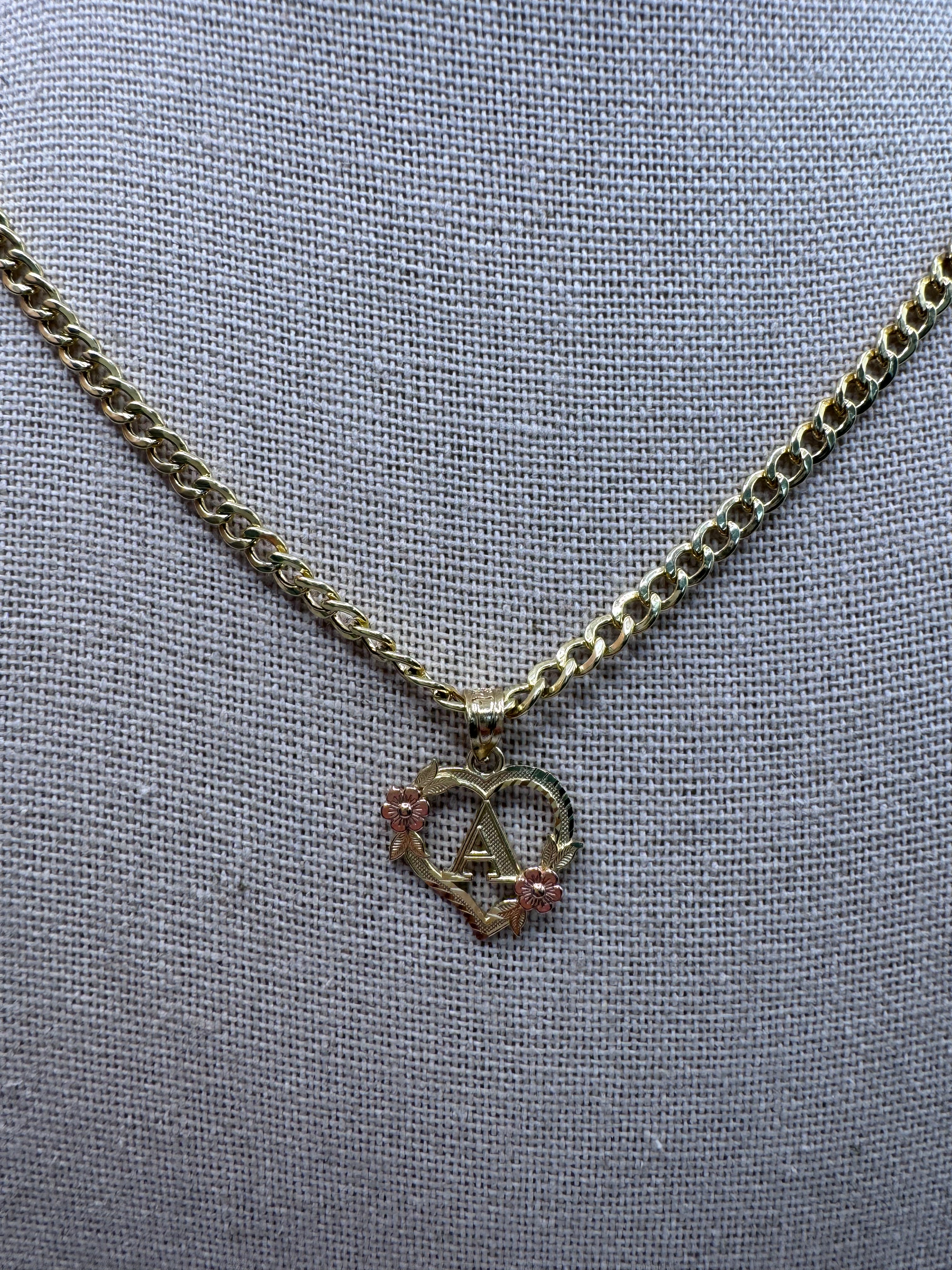 14K Yellow Gold Heart Initial A Pendant – Personalized Letter Gold Necklace Charm