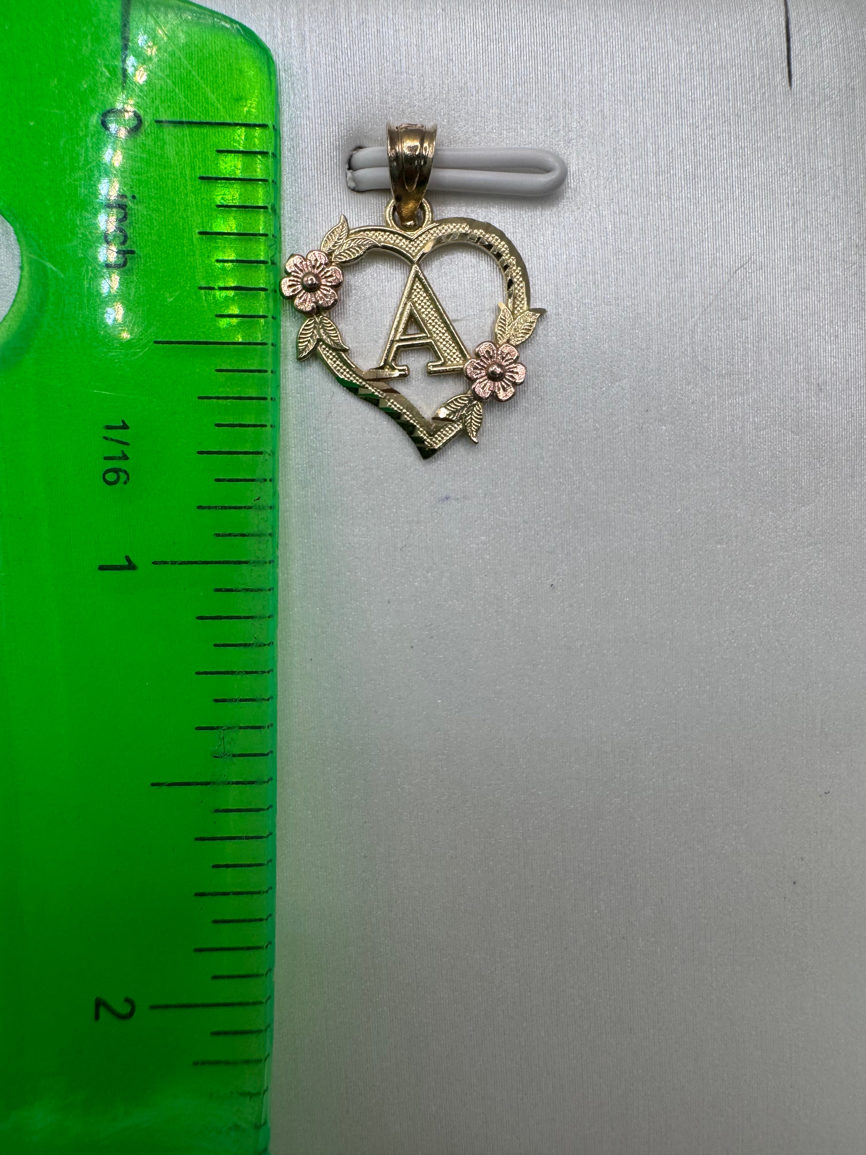 14K Yellow Gold Heart Initial A Pendant – Personalized Letter Gold Necklace Charm