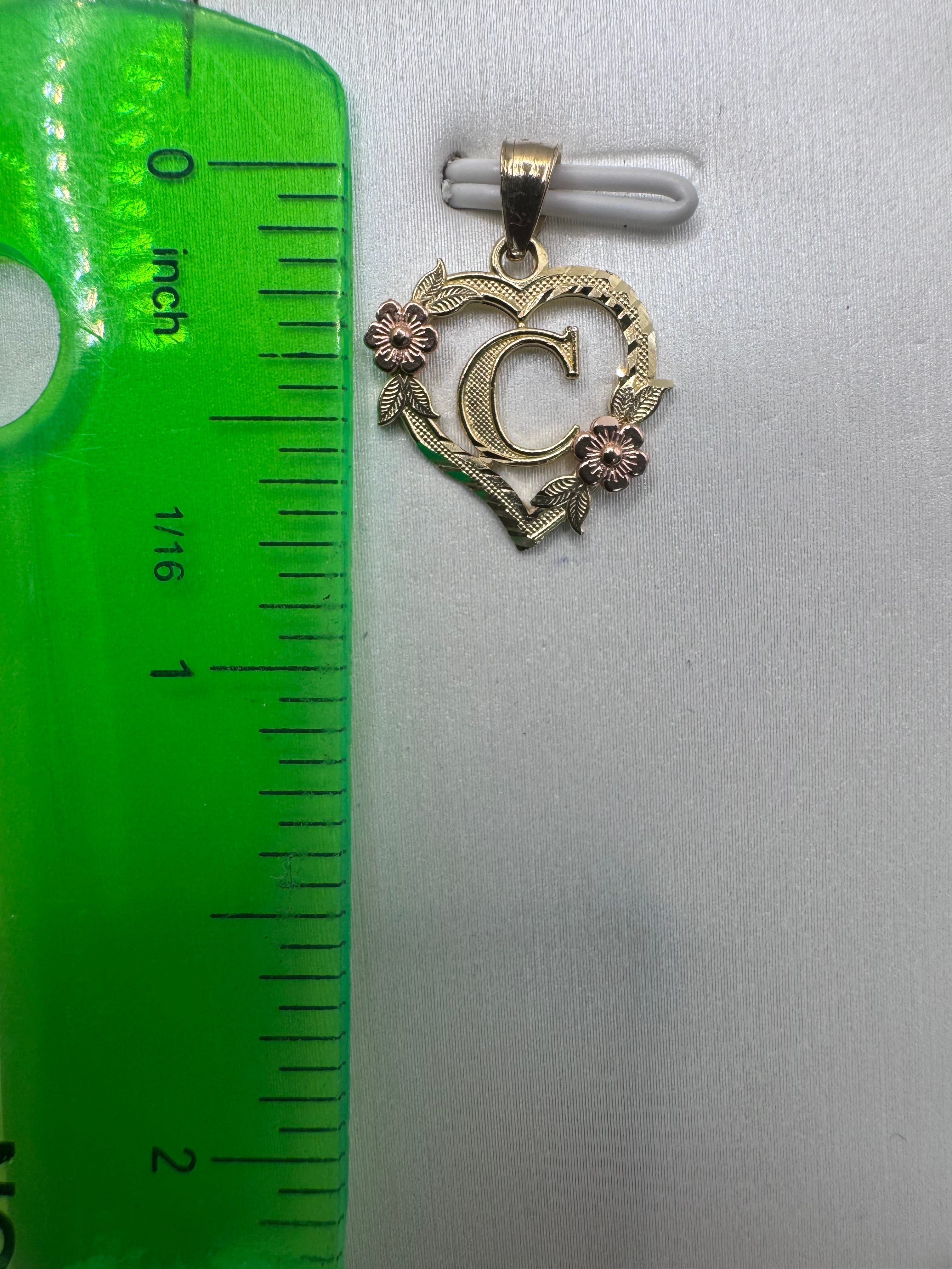 14K Yellow Gold Heart Initial C Pendant – Personalized Letter Gold Necklace Charm