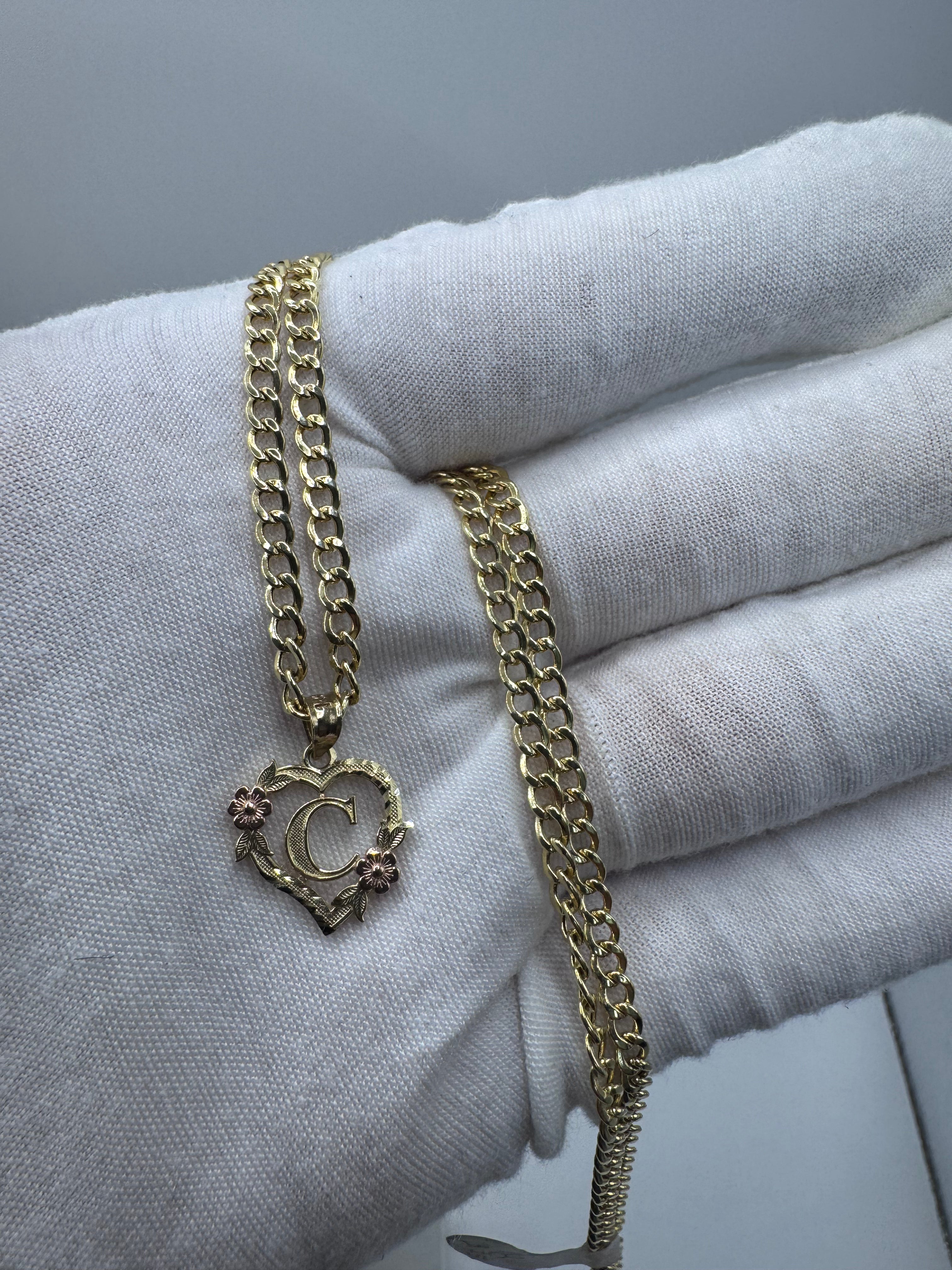14K Yellow Gold Heart Initial C Pendant – Personalized Letter Gold Necklace Charm