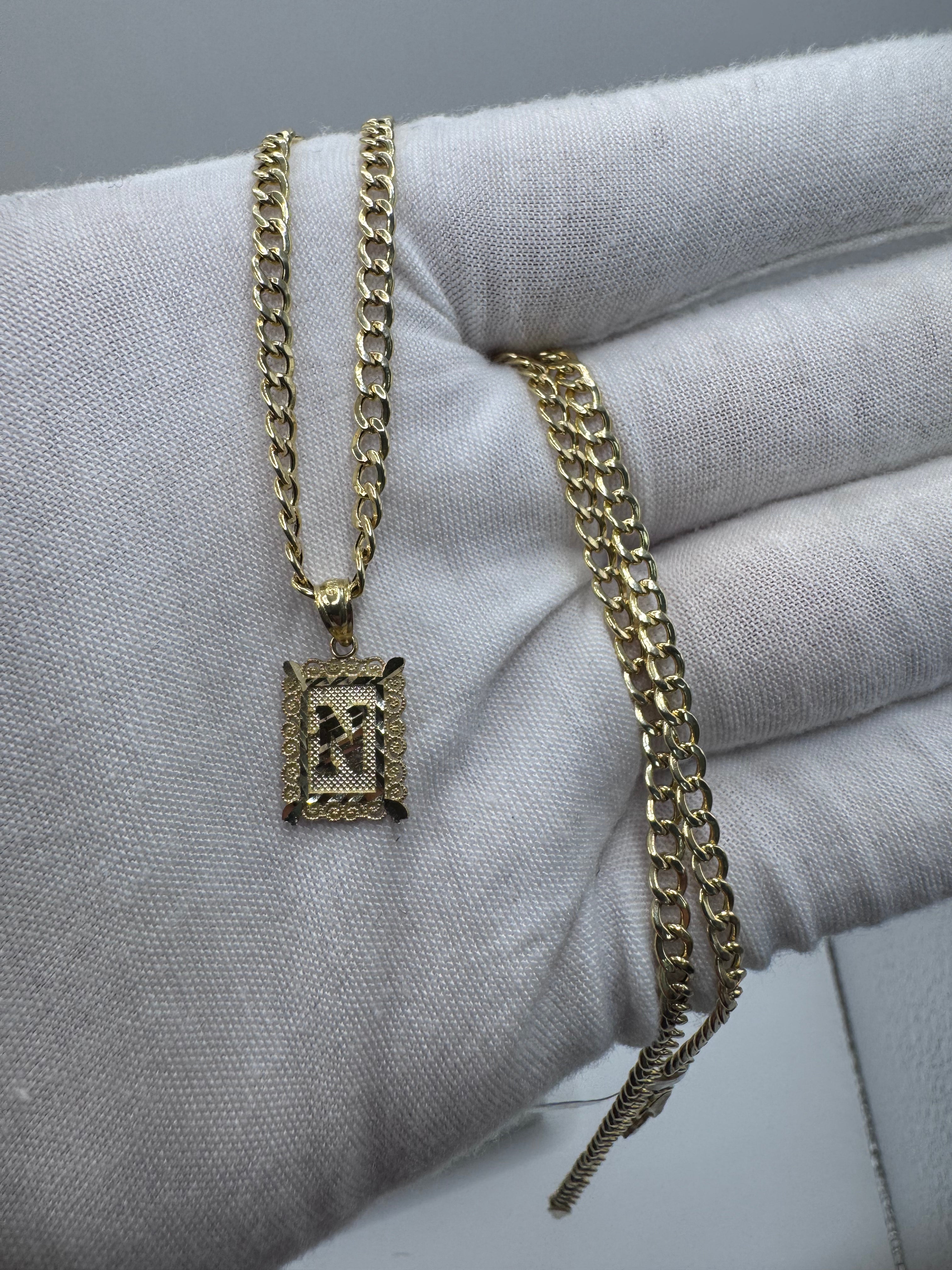 10K Yellow Gold Initial N Pendant – Personalized Letter Necklace Charm