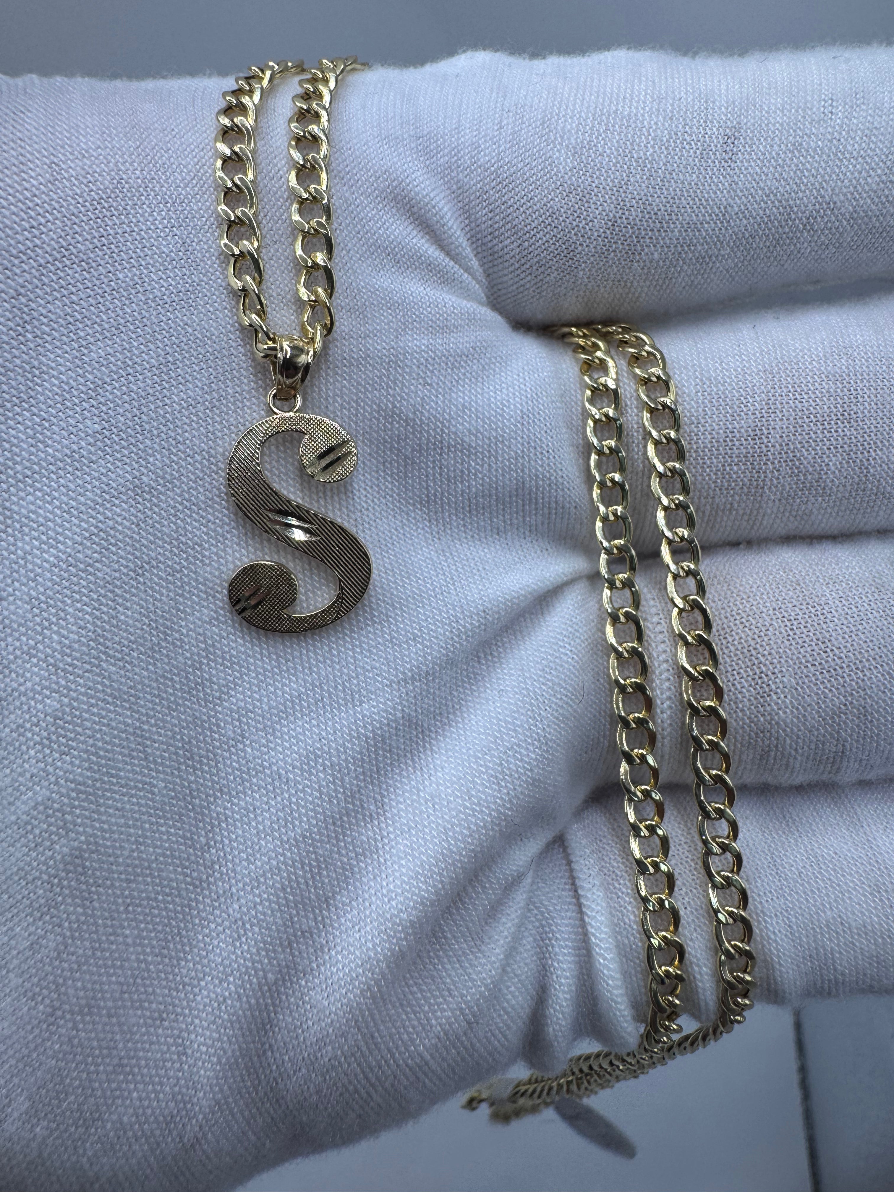 10K Yellow Gold Initial S Pendant – Personalized Letter Necklace Charm